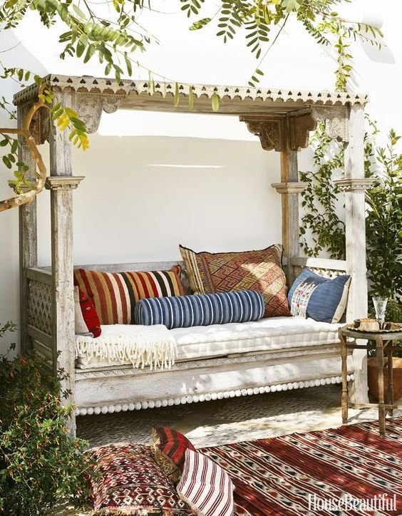 relaxed modern moroccan inspired outdoor setting. 