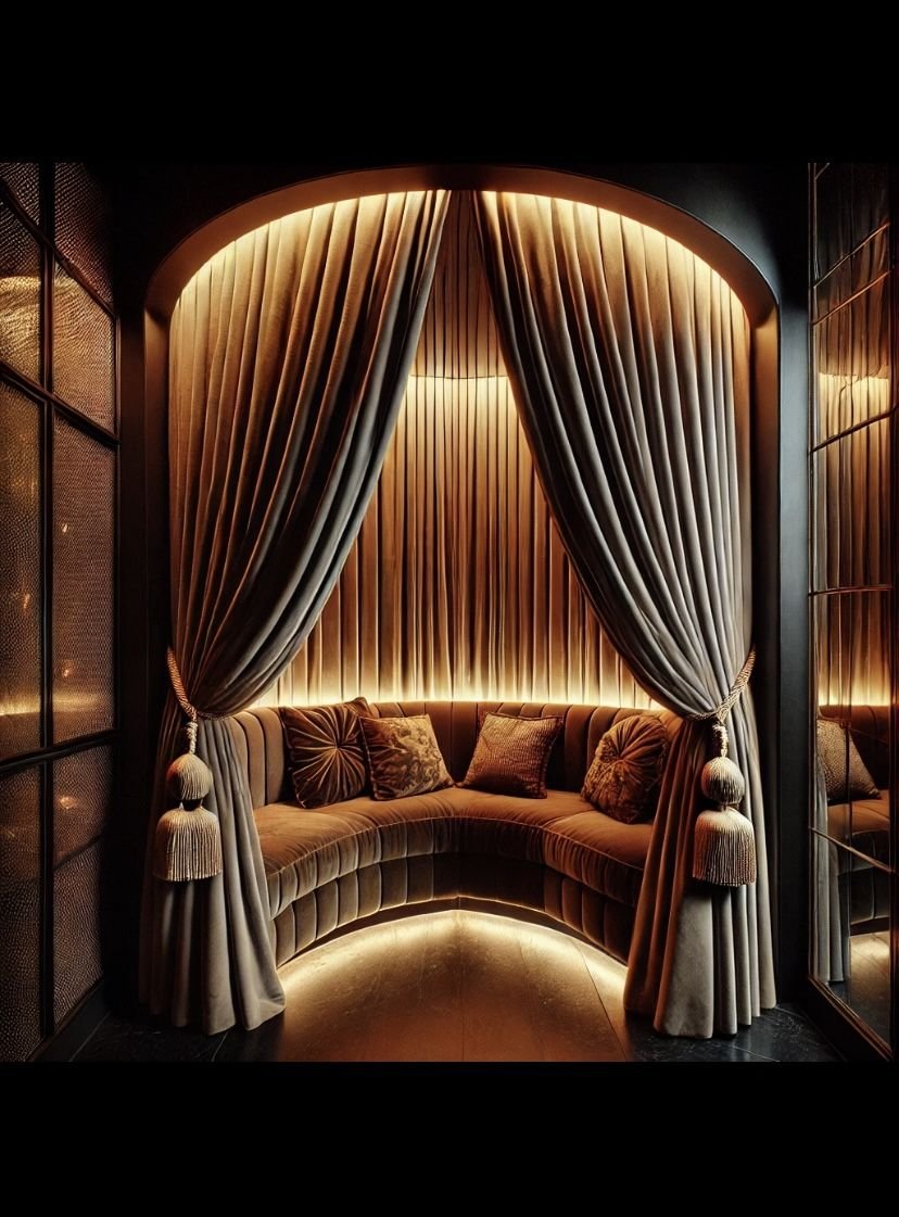 Moody Velvet Lounge with Architectural Drapery