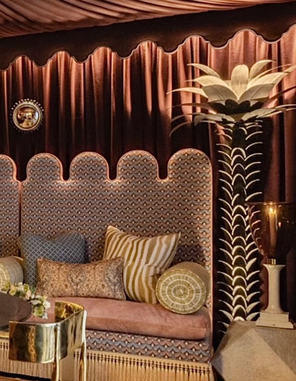 Art Deco Lounge with Textured Fabrics and Brass Accents