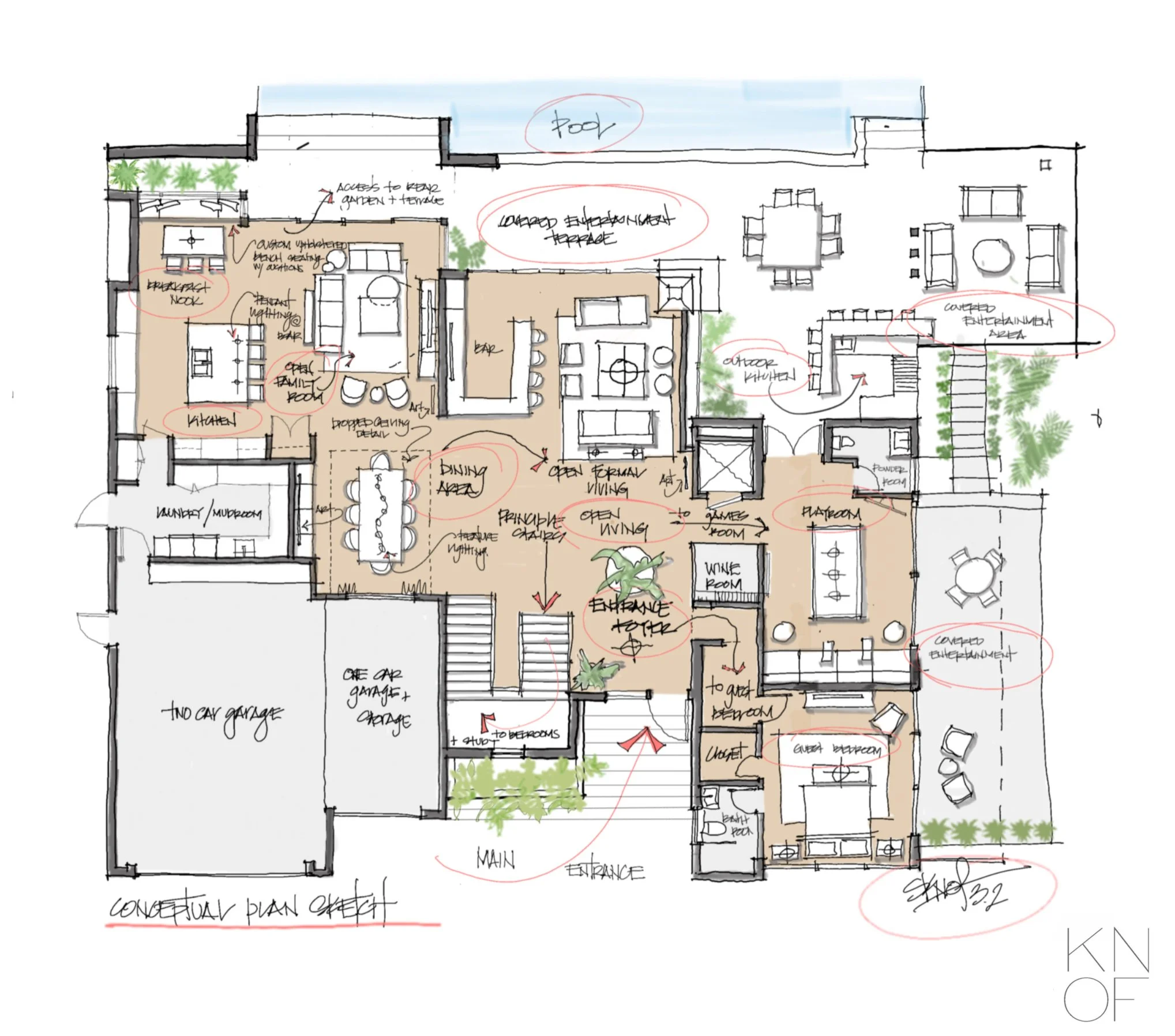 Hand Drawn Conceptual Floor Plan by Susan Knof using Morpholio Trace, Apple Ipad and pen and Vectorworks
