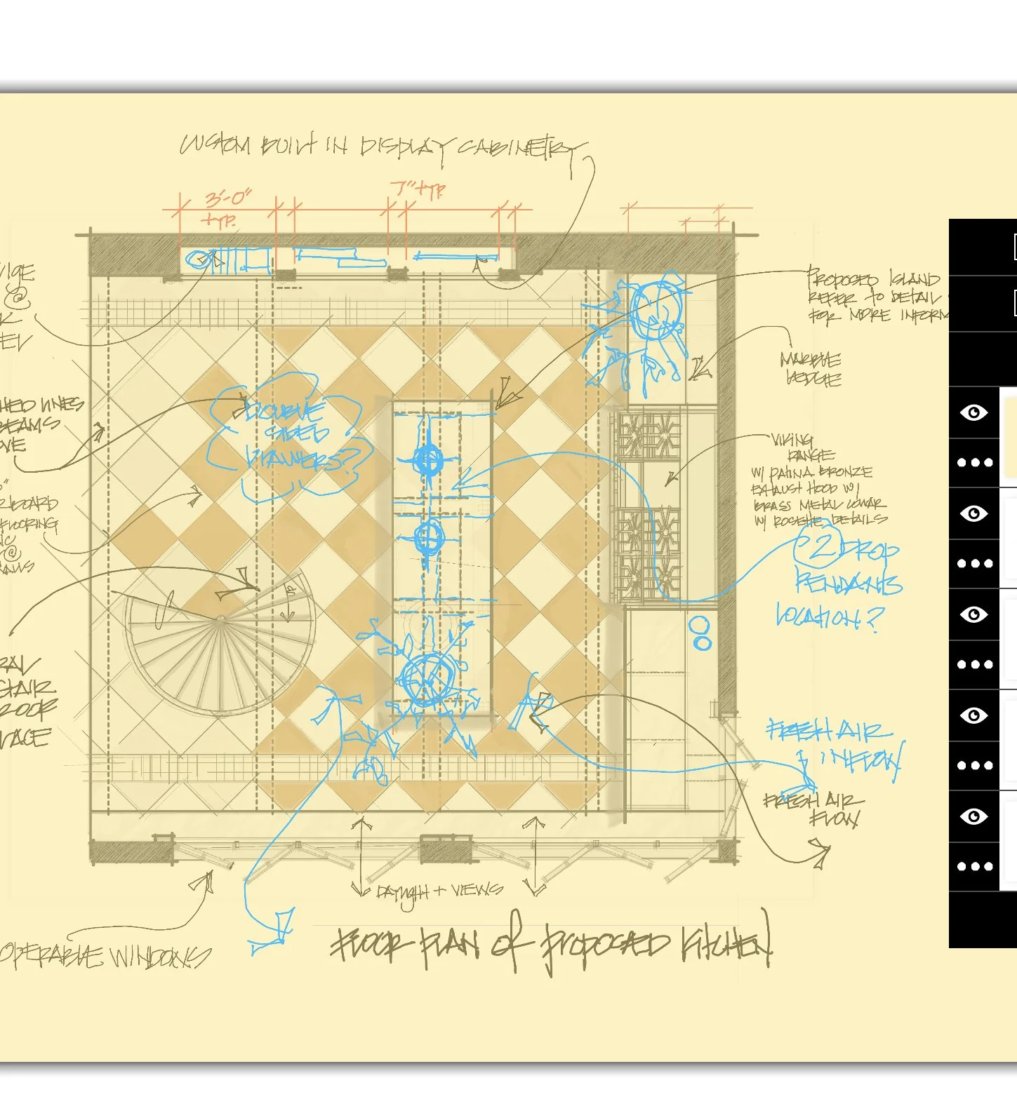 yellow trace floor plan mark up by susan Knof