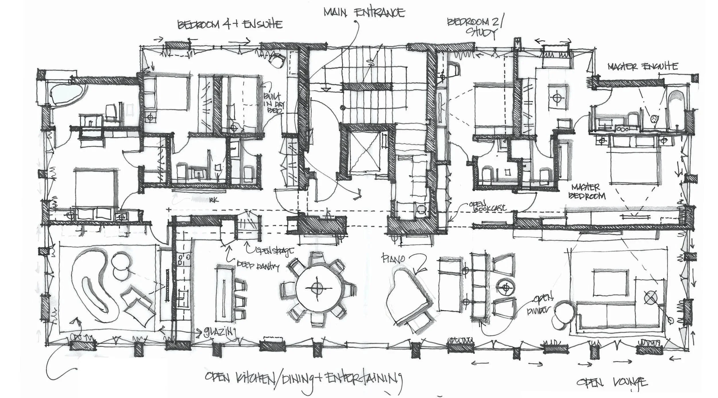 hand draw floor plan for luxury apartment by Susan Knof