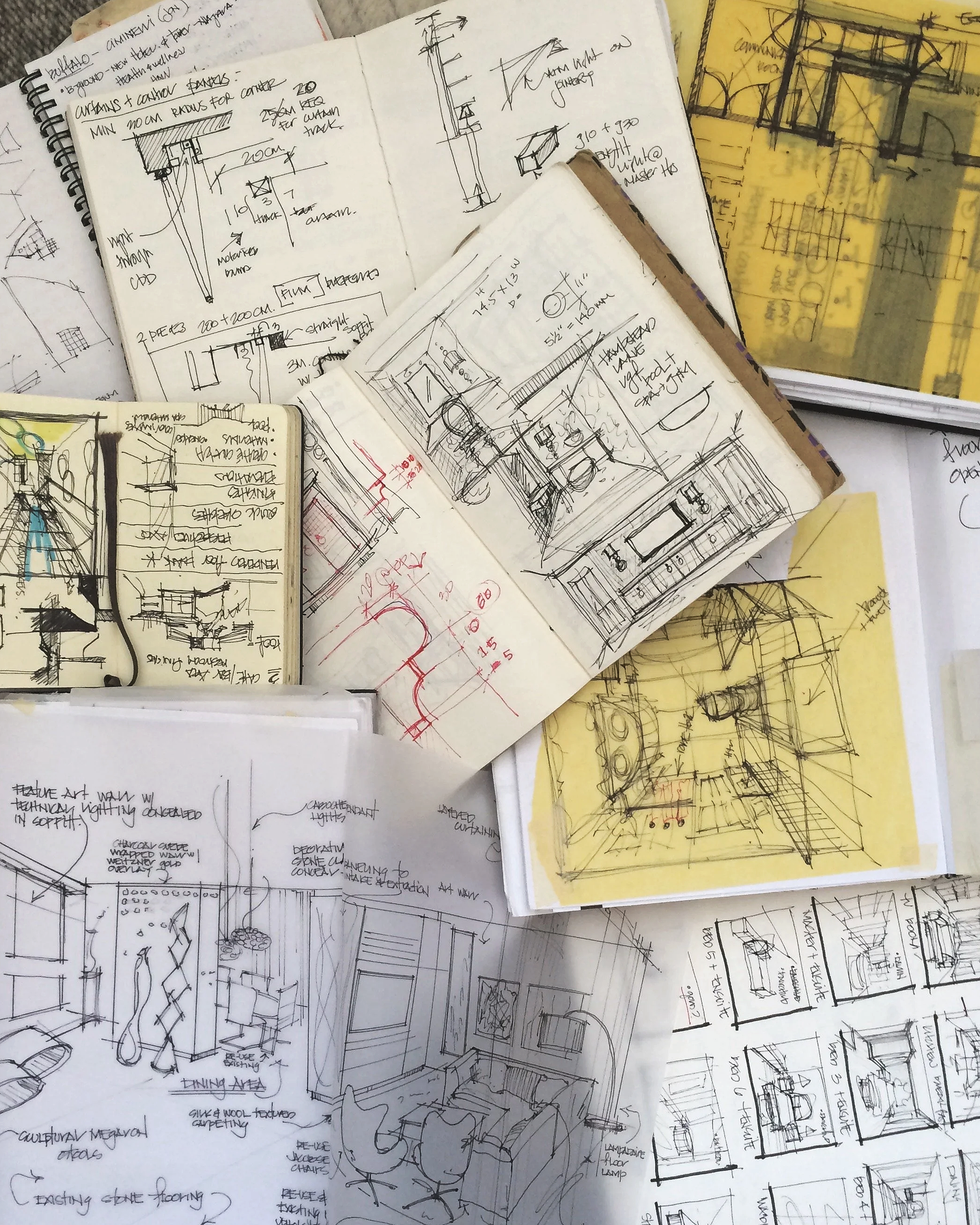 hand drawn architectural sketches by Susan Knof of KNOF design