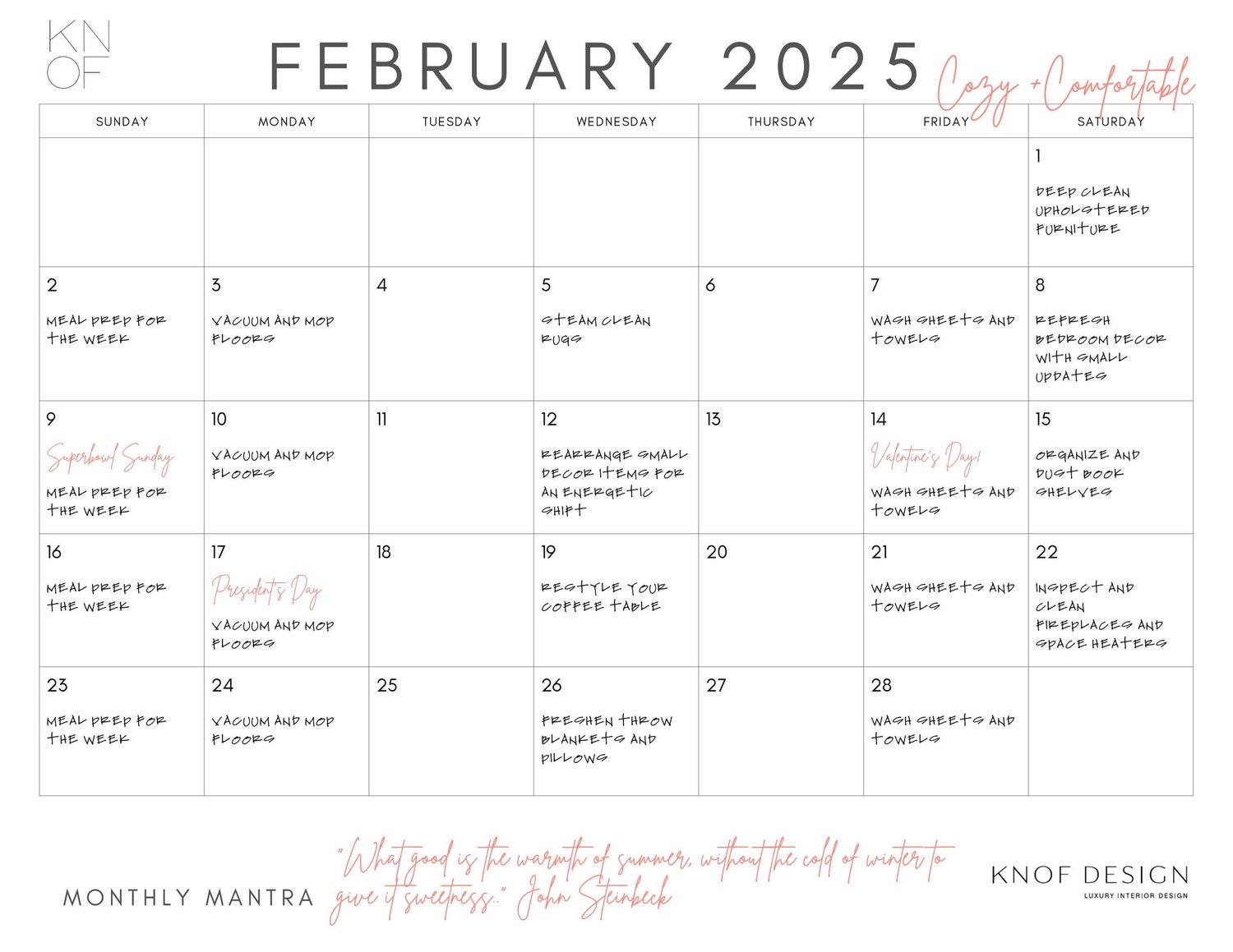 2025 Monthly Home Organization Calendar Printables: Declutter, Clean ...