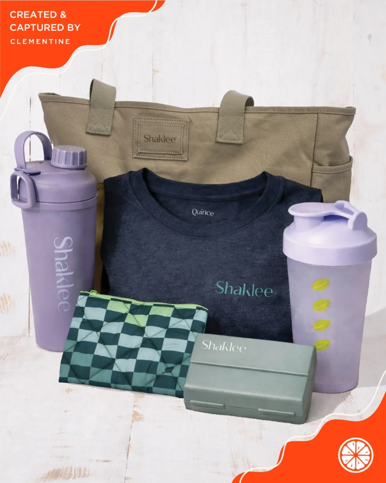 Where wellness meets everyday style. Clementine brought Shaklee&rsquo;s vision to life through custom totes, shaker bottles, puff accessories pouch, supplement weekly organizer, and elevated athleisure details.
