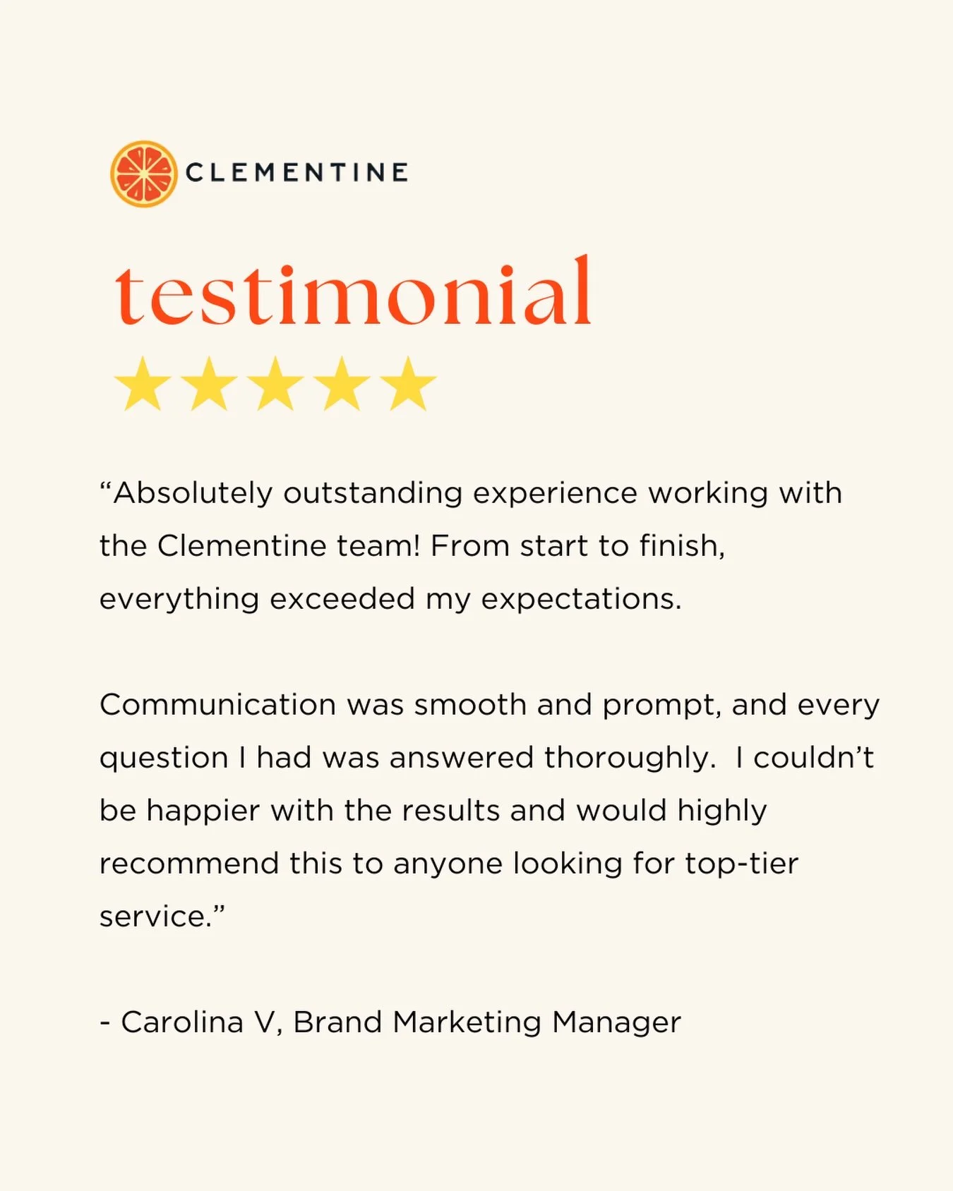 Receiving feeback from our clients means everything.  We are proud to partner with brands that trust us to bring their vision to life, and even more grateful for the relationships built along the way.