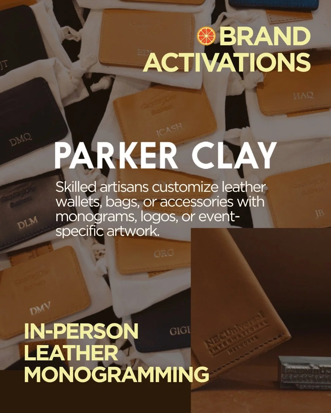 Leather stamping with @parkerclay 🤎  Nothing draws a crowd like personalization in real time. Watching a piece get stamped on site turns a simple product into a keepsake and a moment into an experience.  Brand activations should be interactive, memo