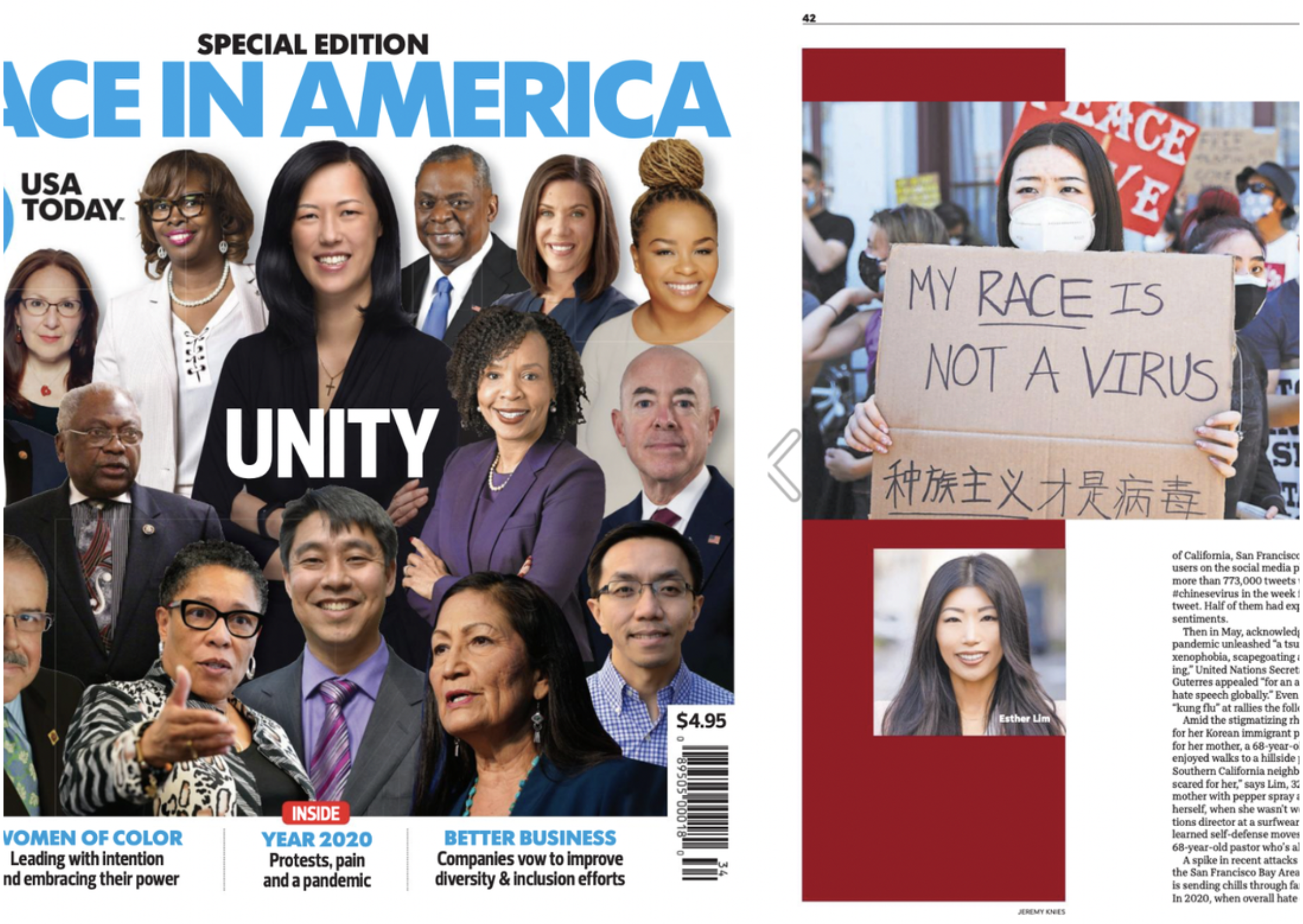 USA Today's Special Edition of Race in America featuring Esther Lim of Hate Crime Book.