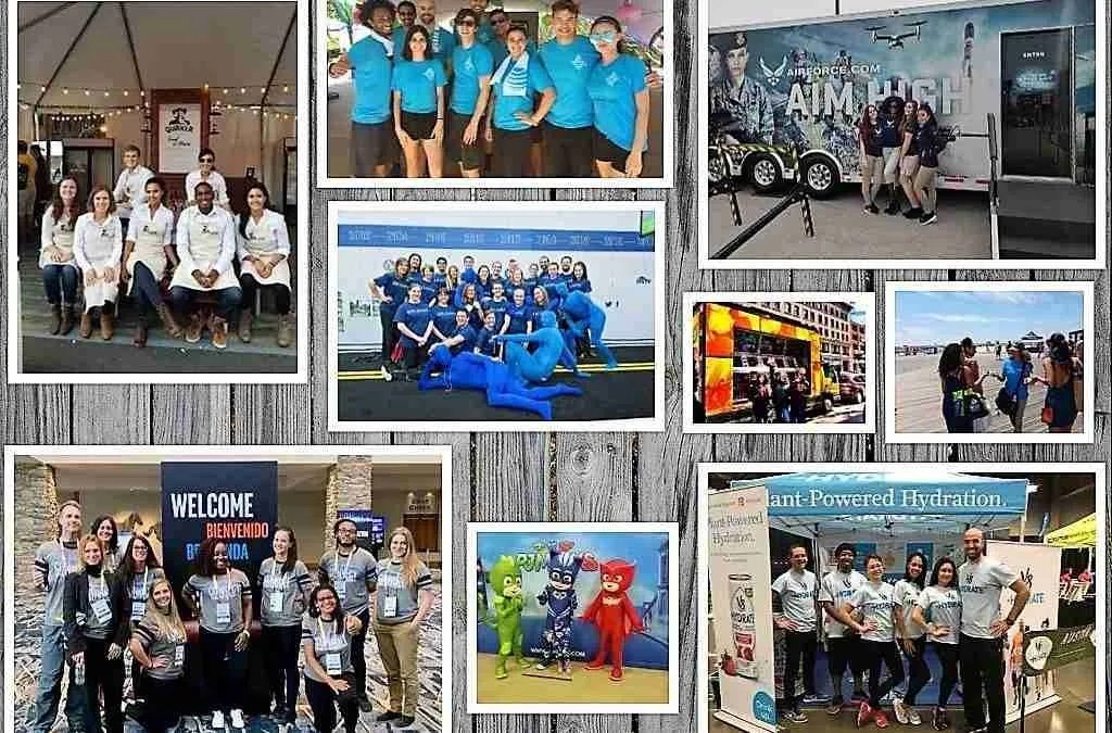 Photo collage of promotional event teams, brand ambassadors, and street teams at various corporate activations