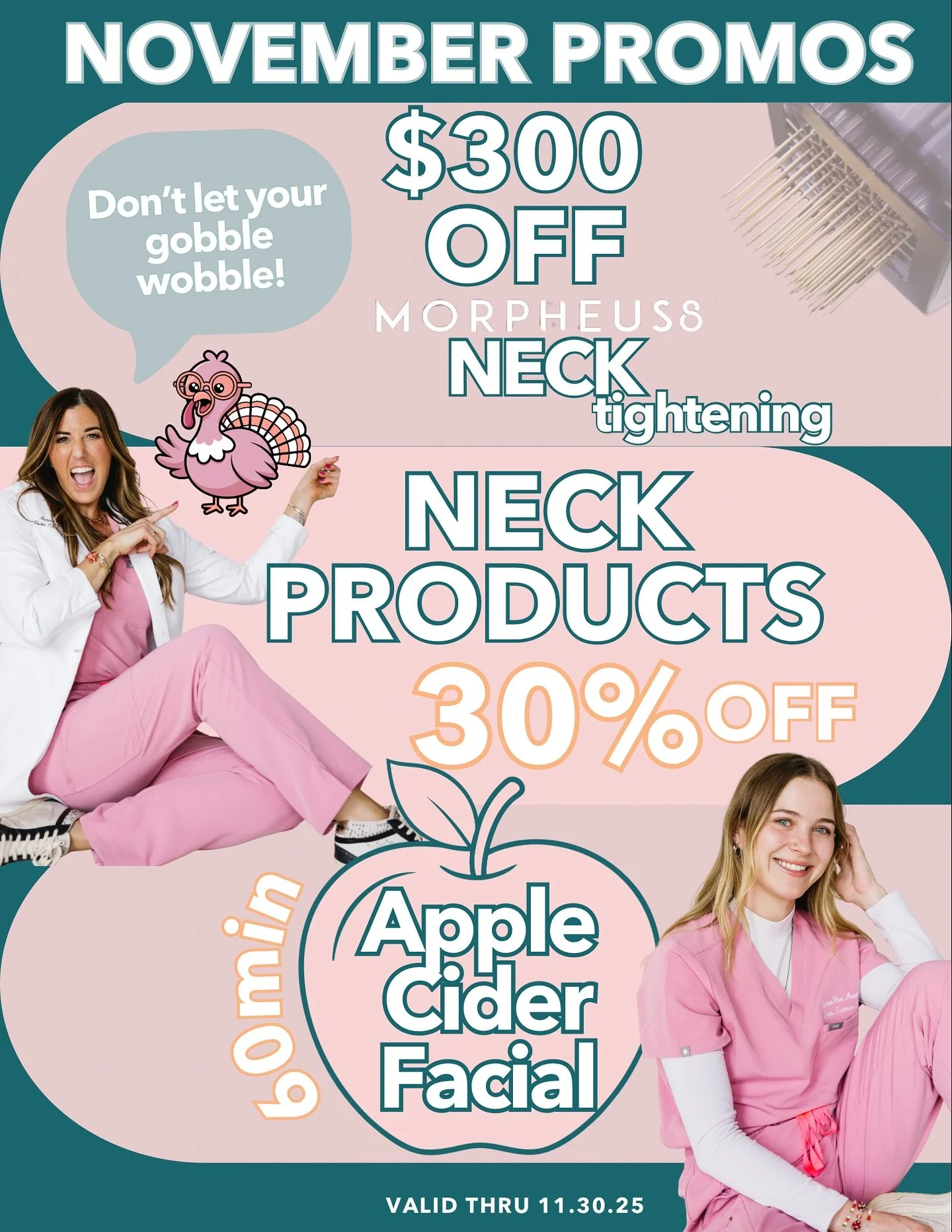 🍁 NOVEMBER DEALS ARE STUFFED WITH SAVINGS! 🦃✨

Don&rsquo;t let your gobble wobble! Tighten, tone, and treat yourself this fall!

Here&rsquo;s what&rsquo;s on the menu at Nurturher this month:

💉 $300 OFF Morpheus8 Neck Tightening
🧴 30% OFF All Ne