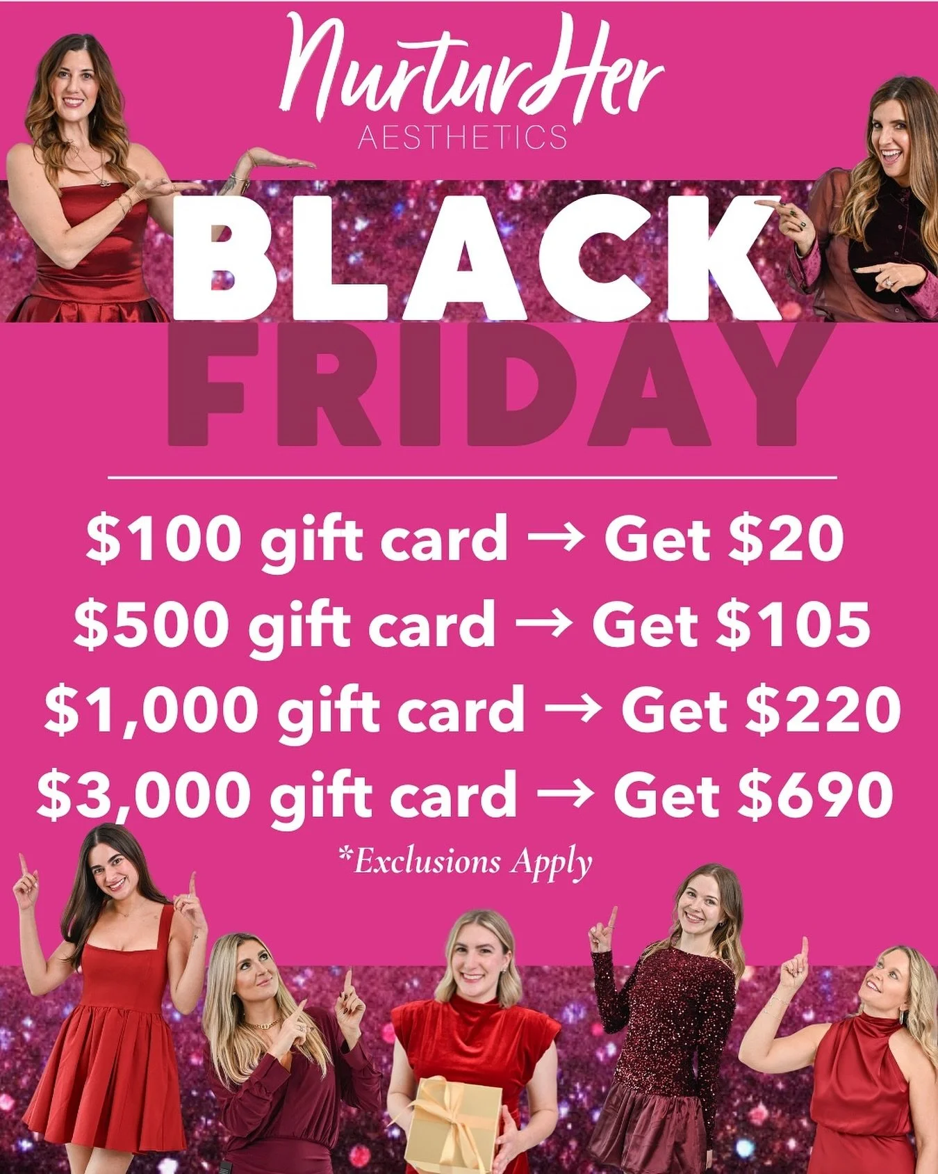 BLACK FRIDAY IS HERE 💖✨

It&rsquo;s officially the best time of the year to stock up, treat yourself, or hint to your husband what you really want. Our online Black Friday gift card promo is live and it is GOOD:

💗 Buy $100 &rarr; Get $20
💗 Buy $5