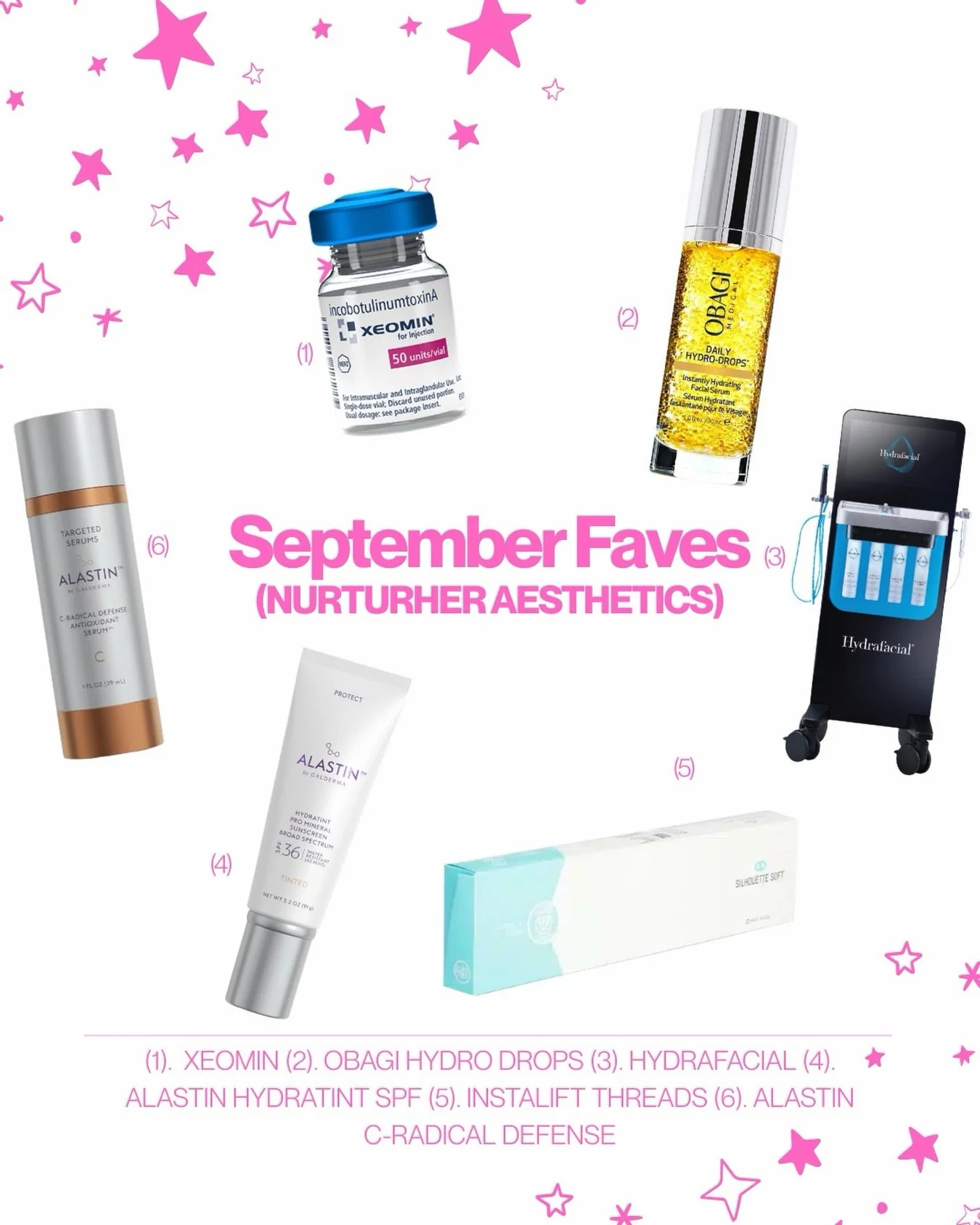 From the skincare we&rsquo;re reaching for daily to the treatments we can&rsquo;t stop talking about, these are the NurturHer favorites from September 💗

Xeomin. Obagi Hydro-Drops. Hydrafacial. Alastin Hydratint SPF. InstaLift threads. Alastin C-Rad