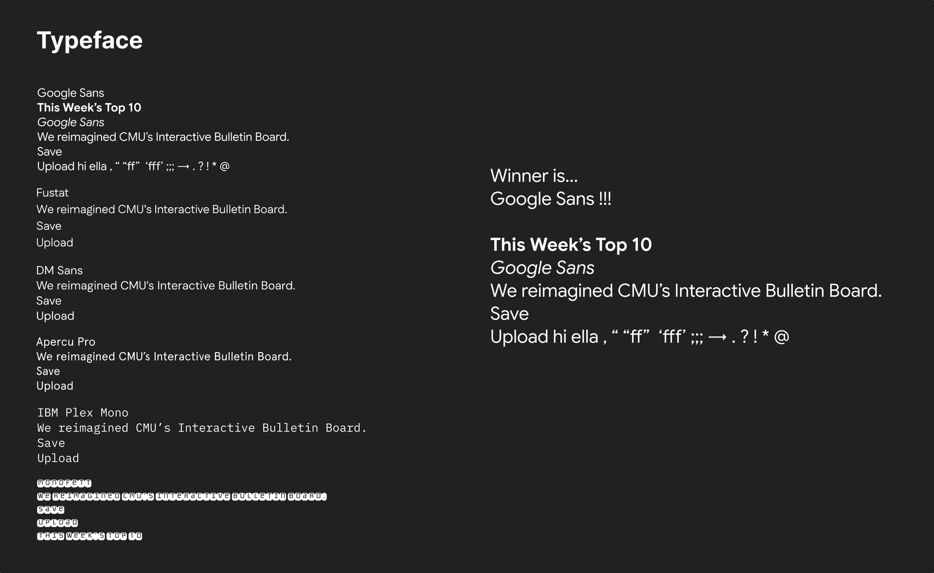 Typeface slide showing Google Sans in several weights with sample interface text. Style slide showing translucent interface surfaces and widget designs on a soft blue gradient.