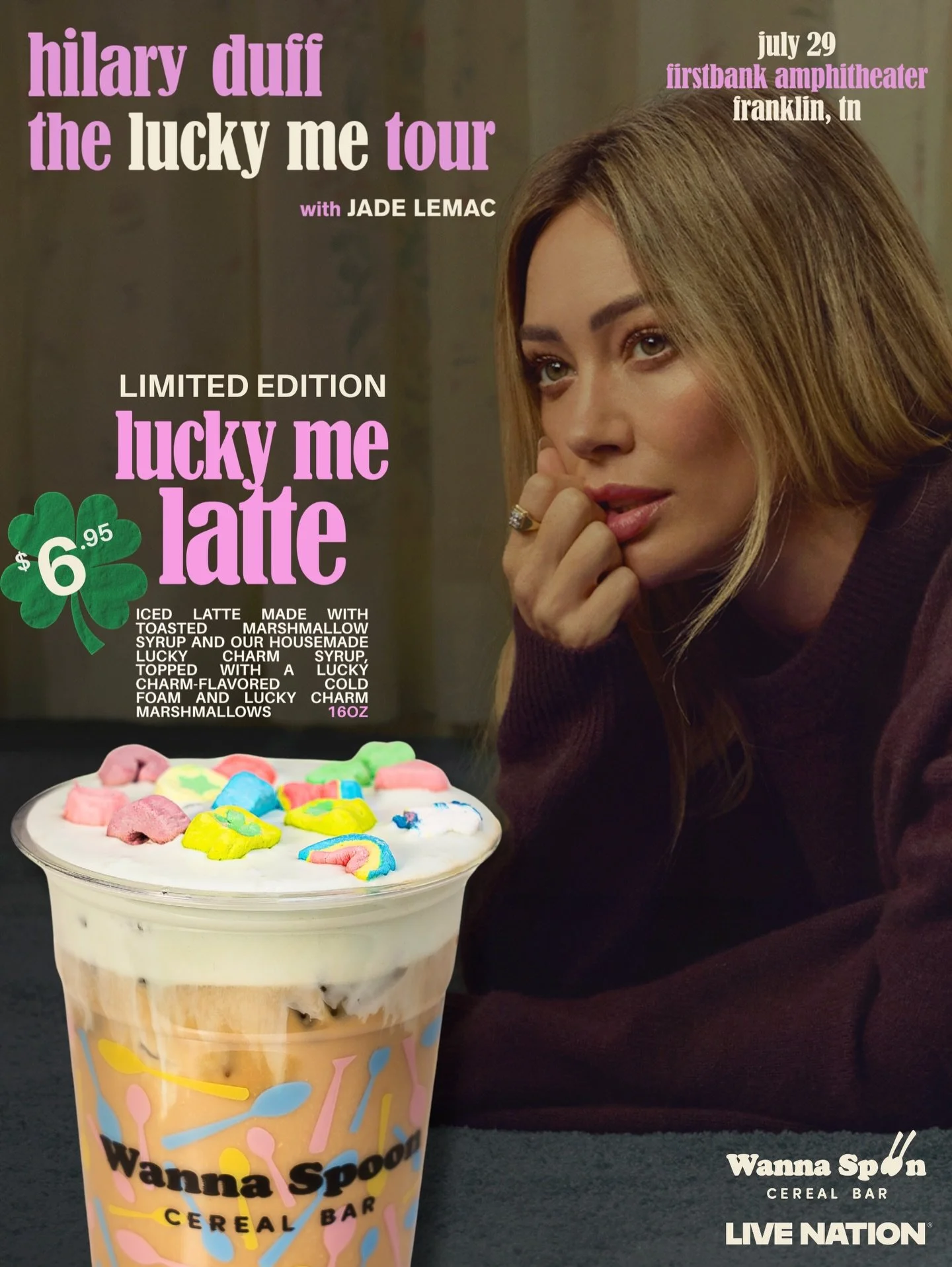 Feeling lucky? 🍀✨ 

The Lucky Me Latte is here for a limited time in celebration of @hilaryduff Lucky Me Tour! 

Stop by Wanna Spoon in 12 South, sip on this specialty latte, and enter for your chance to win tickets to see @hilaryduff live at FirstB
