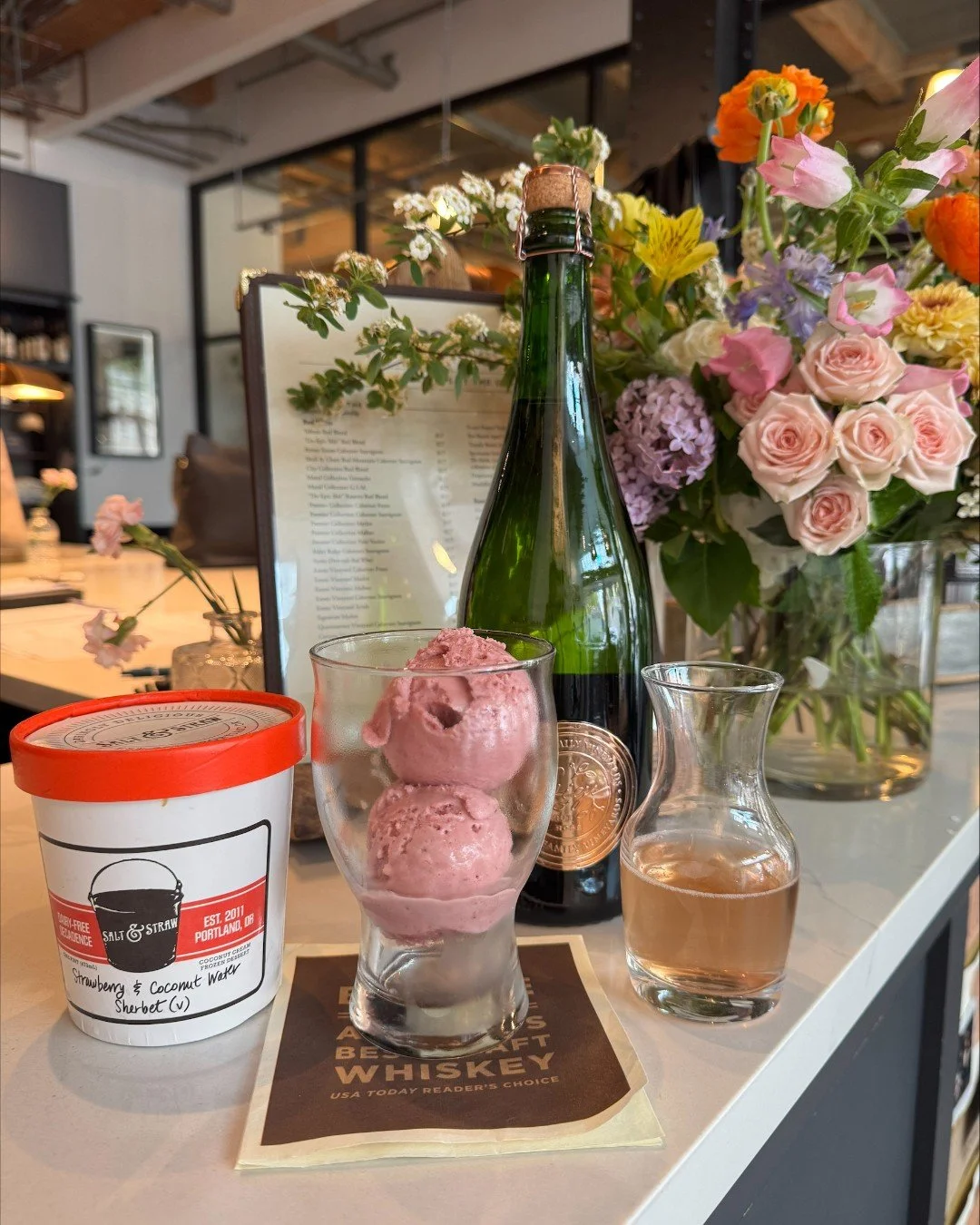 Meet the Gigi Float🍦🍾🌹 A scoop of @saltandstraw strawberry and coconut water sherbet, topped with Gigi Brut Ros&eacute;. Sweet, tart, bubbly, and only available this May at our Seattle tasting room. Link in bio for details.