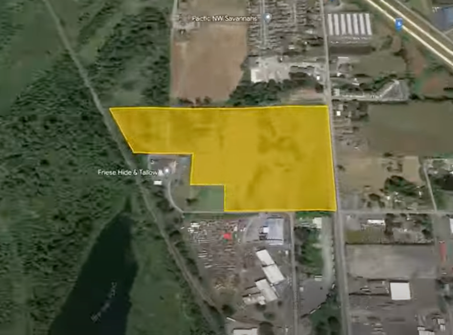 A satelitte view of the of a highlighted area in Ferndale where the new Whatcom County jail will be.