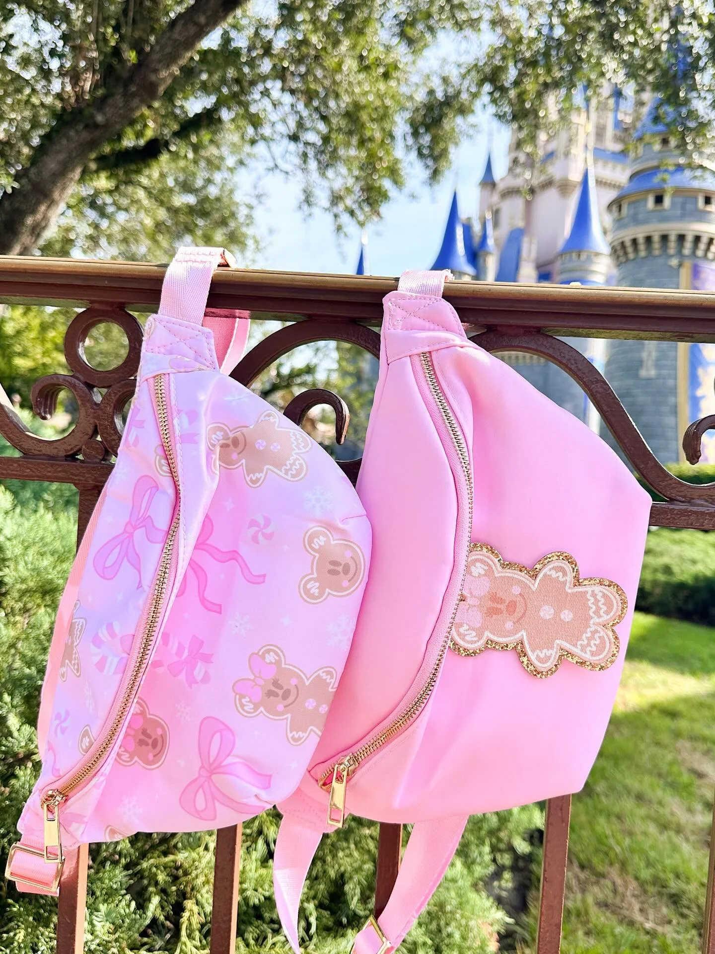 ✨✨New gingerbread dreams mini collection is here! Introducing a new printed fanny pack, patched fanny pack and crew or tee. It&rsquo;s what pink Christmas dreams are made of. The first 15 orders tonight get a free surprise Christmas patch ( details o