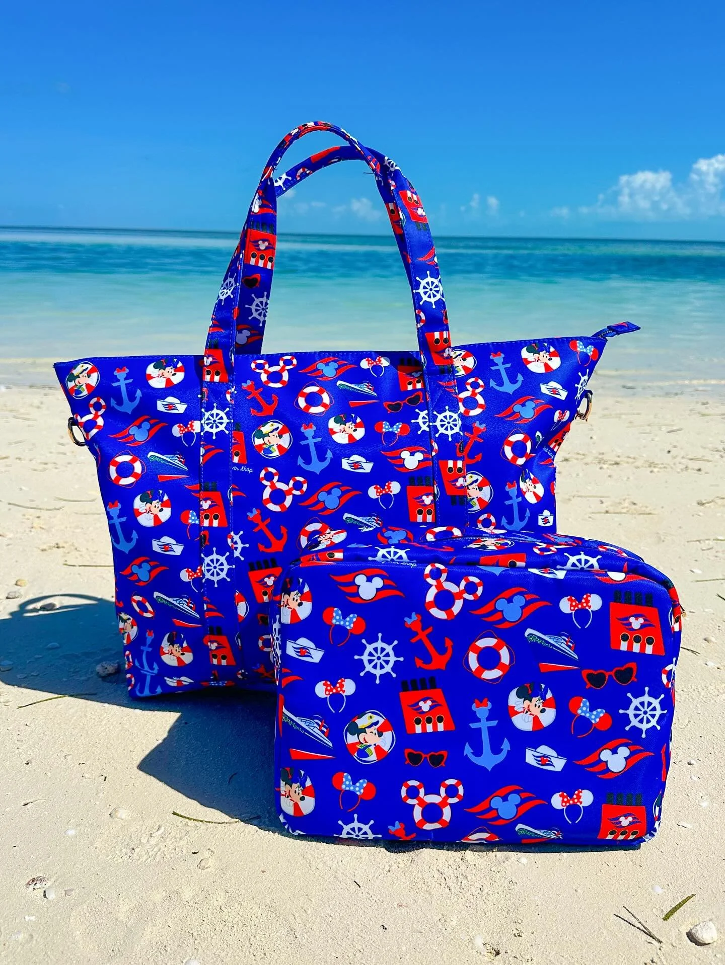 ❤️💙Just restocked! Cruise print totes and cosmetic pouches are now available. This has been one of our most requested restocks. This print is also available in a matching fanny pack and new pajamas! Shop now! ❤️💙
