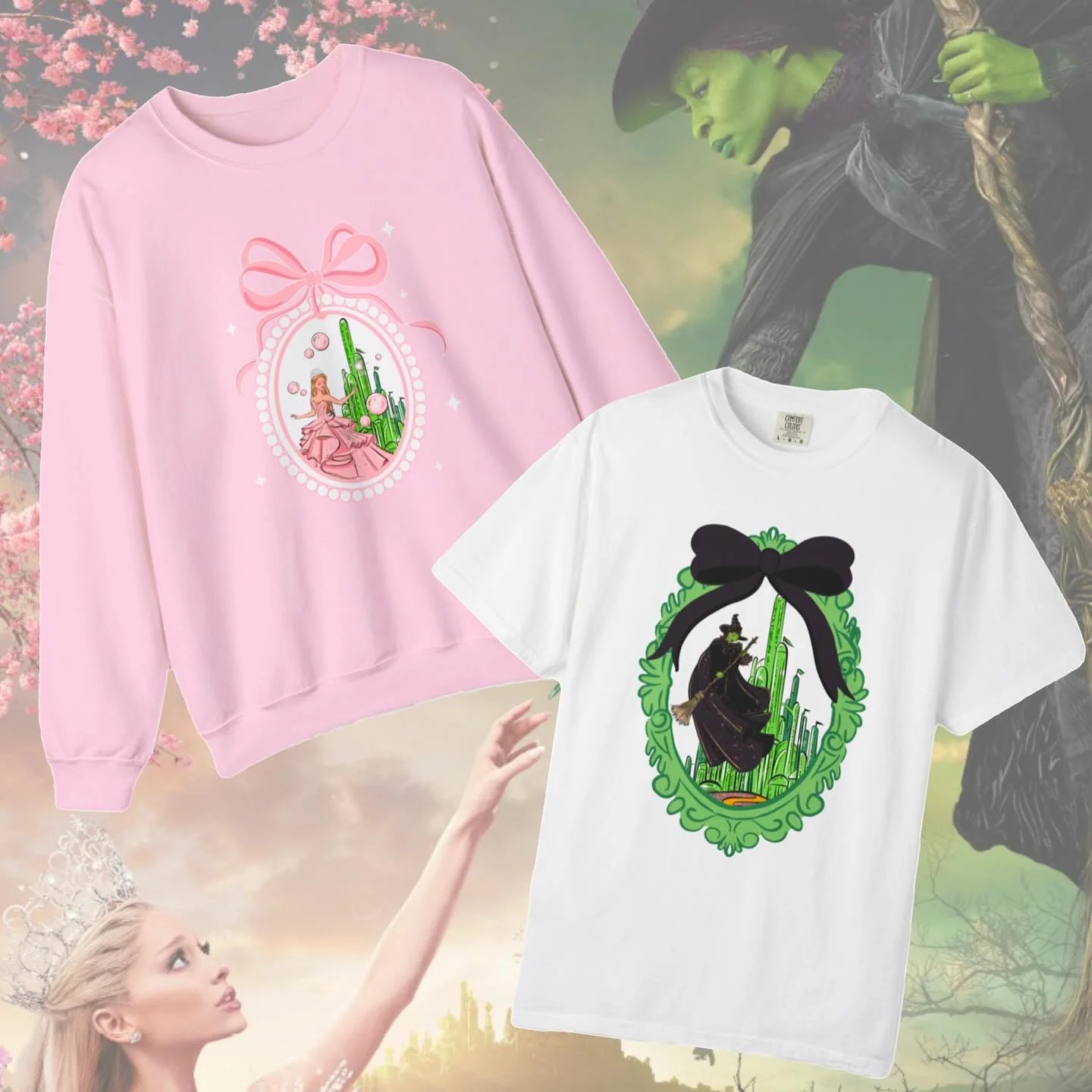 Something W I C K E D has arrived in the shop! I have both Glinda and Elphaba options in either crew or tee styles. If you order today, they&rsquo;ll ship right away! ✨💕💚