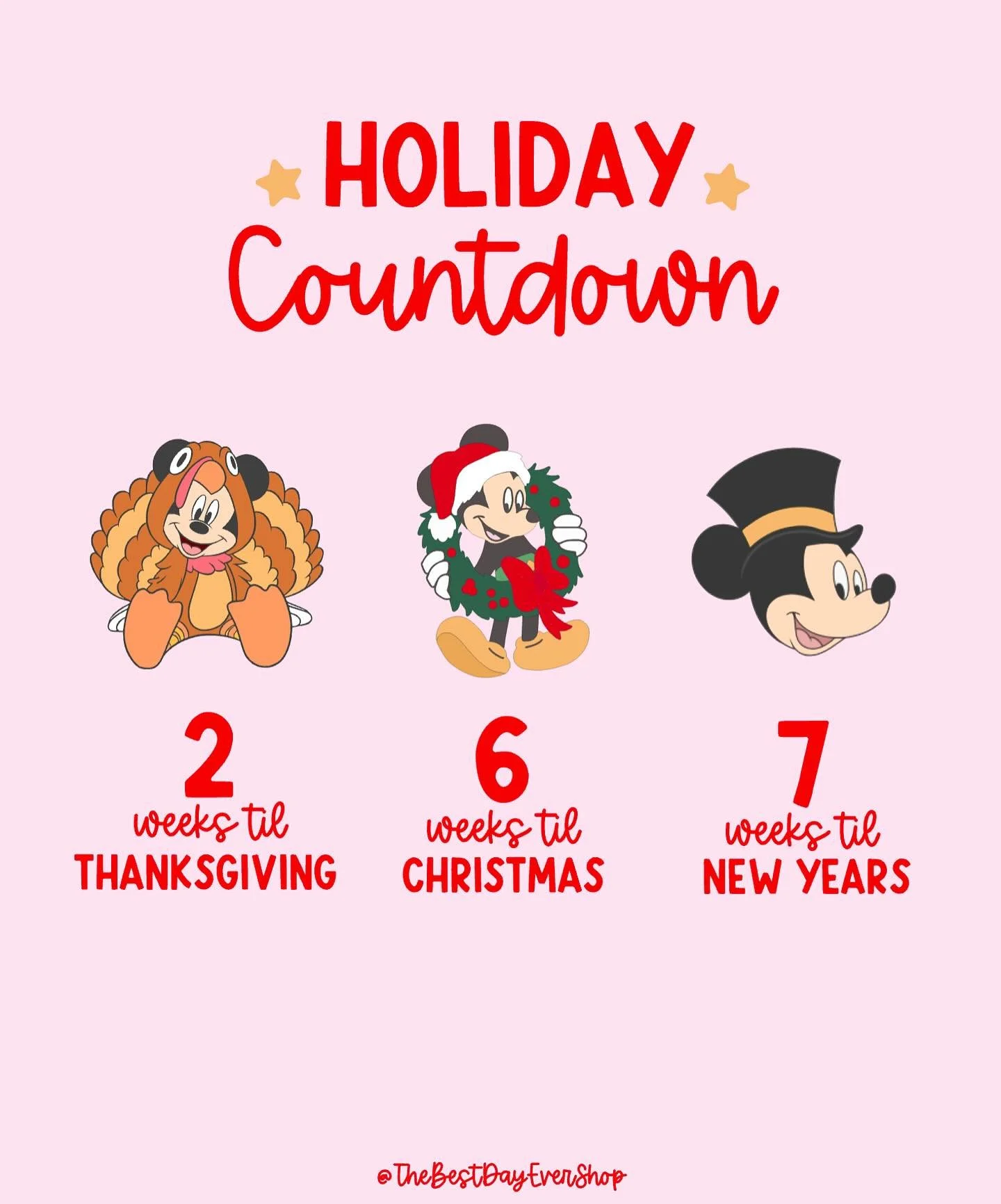 ✨✨ Holiday Countdown! Can you believe we are so close to all of these Holidays! The next few weeks are going to fly by! What&rsquo;s your Disney trip countdown, that&rsquo;s the most important of course! ✨✨