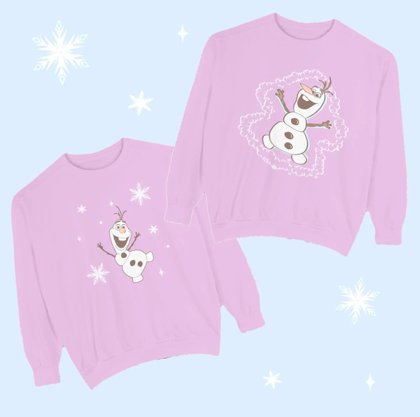 New Frozen/ Olaf inspired tees and crews are here! How cute are these for transitioning from Christmas into winter for upcoming Disney trips? Available to shop now! ❄️