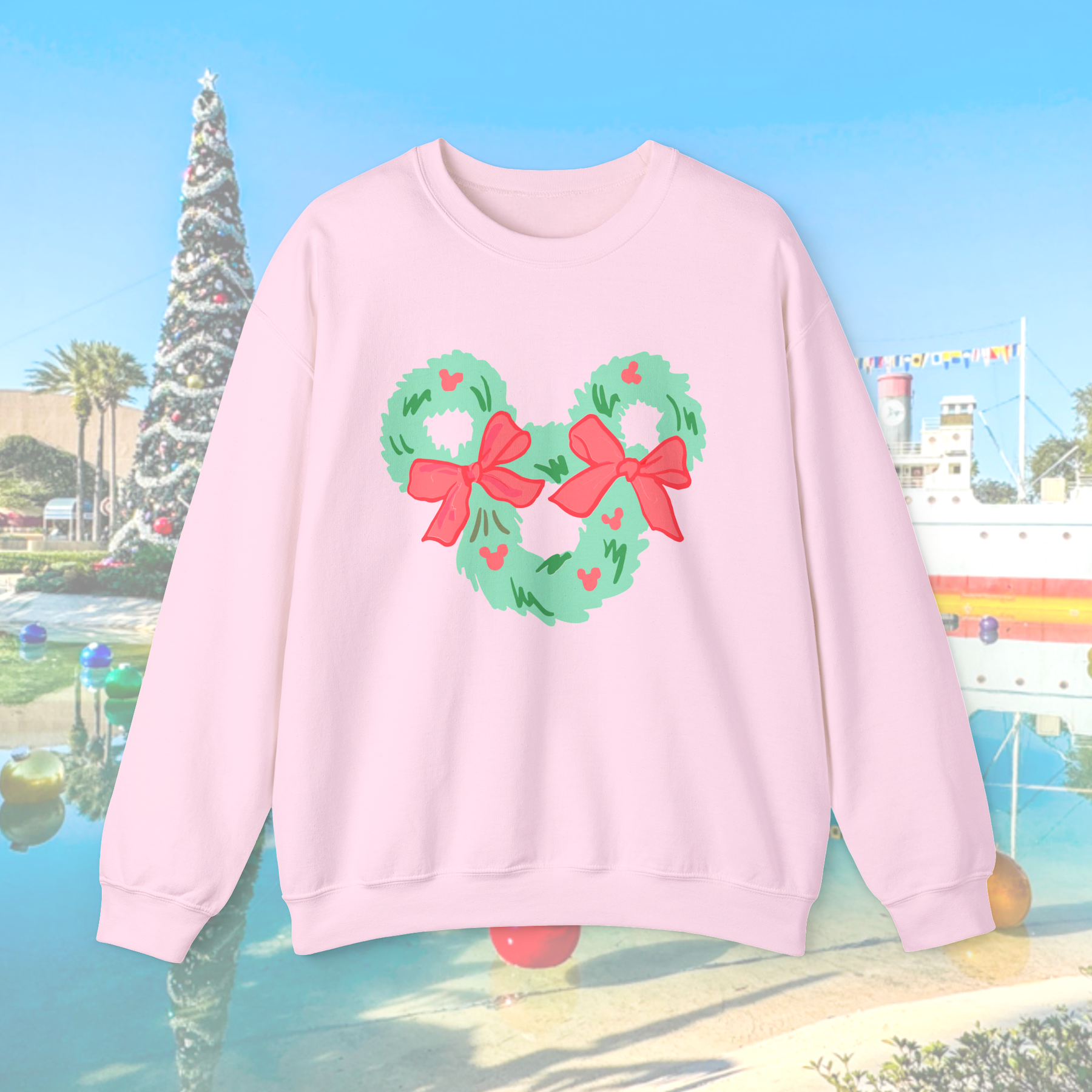 CHOOSE TEE OR CREW-  Bright Green Wreath