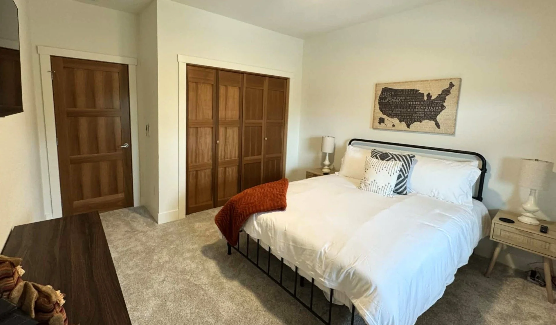 Guest bedroom with modern furnishings at The Overlook on Mountain View Black Hills vacation rental