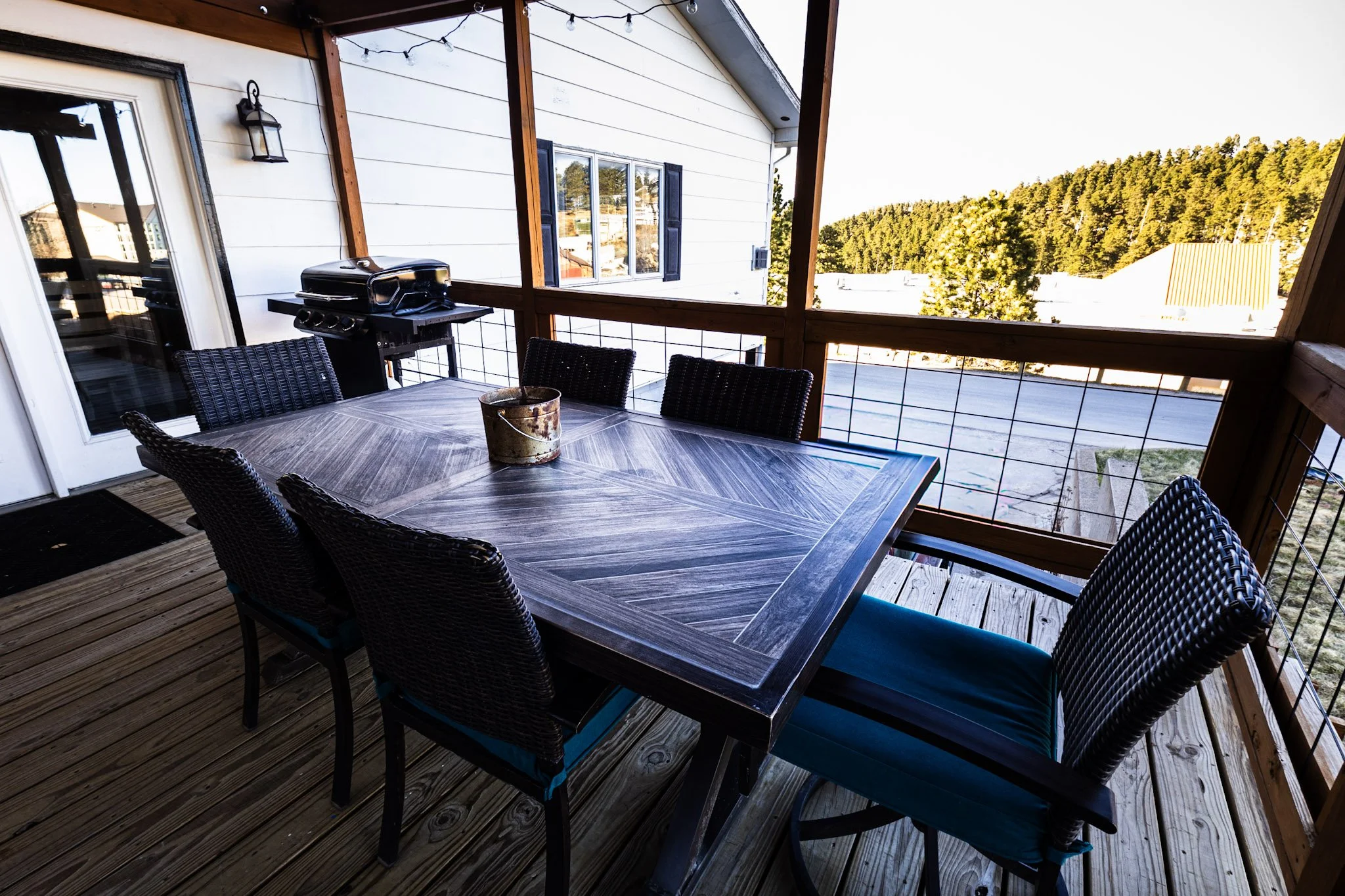 golden getaway outside dining area with a view