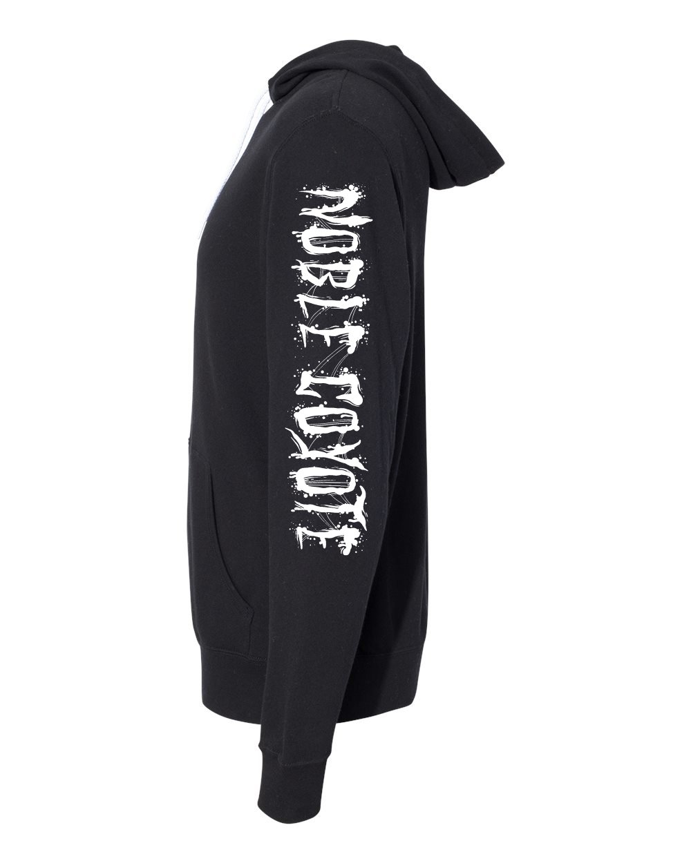 Black hoodie with white graffiti-style text reading 'DOPE LOVE NOPE' on the sleeve.