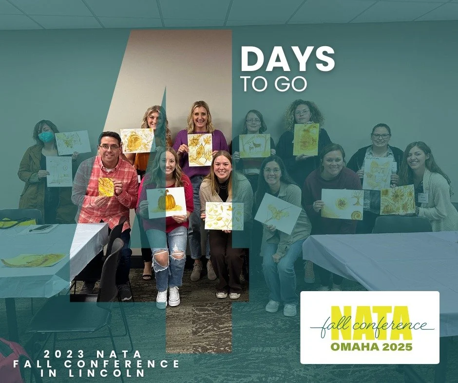 𝑻𝒉𝒆 𝒄𝒐𝒖𝒏𝒕𝒅𝒐𝒘𝒏 𝒊𝒔 𝒐𝒏! 4 days until NATA Fall Conference! We can't wait to see you creatively explore as you learn new concepts at hands-on workshops. We try to provide many experiences for you to relax and CREATE at fall conference! 


