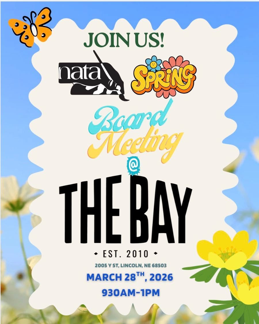 It's time for the NATA Spring Board Meeting!

Join us for a day of creativity and community in Lincoln. We&rsquo;re kicking things off at The Bay and ending with a celebration at the State Capitol!

📍 WHERE: @thebaylnk | 2005 Y St, Lincoln, NE
📅 WH