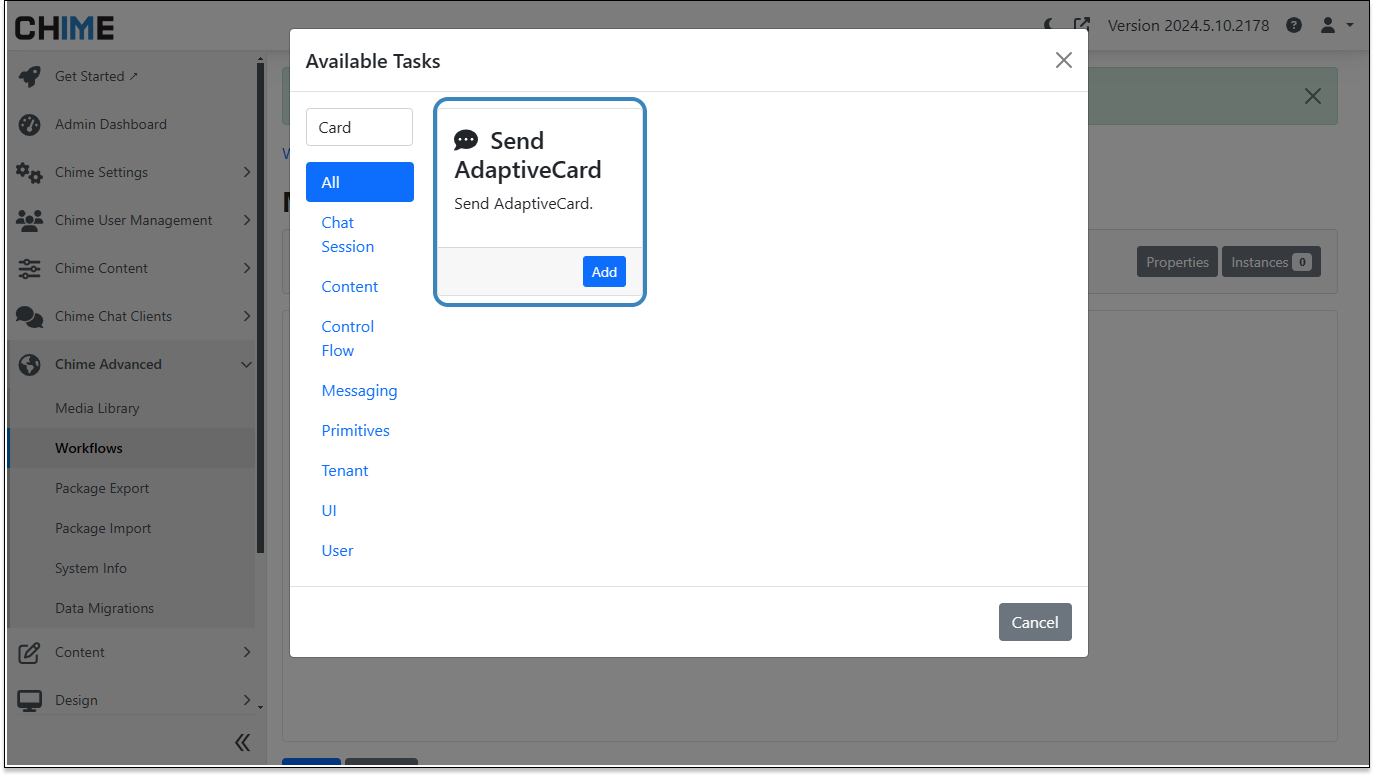 Use chat within Microsoft Teams to send an adaptive card