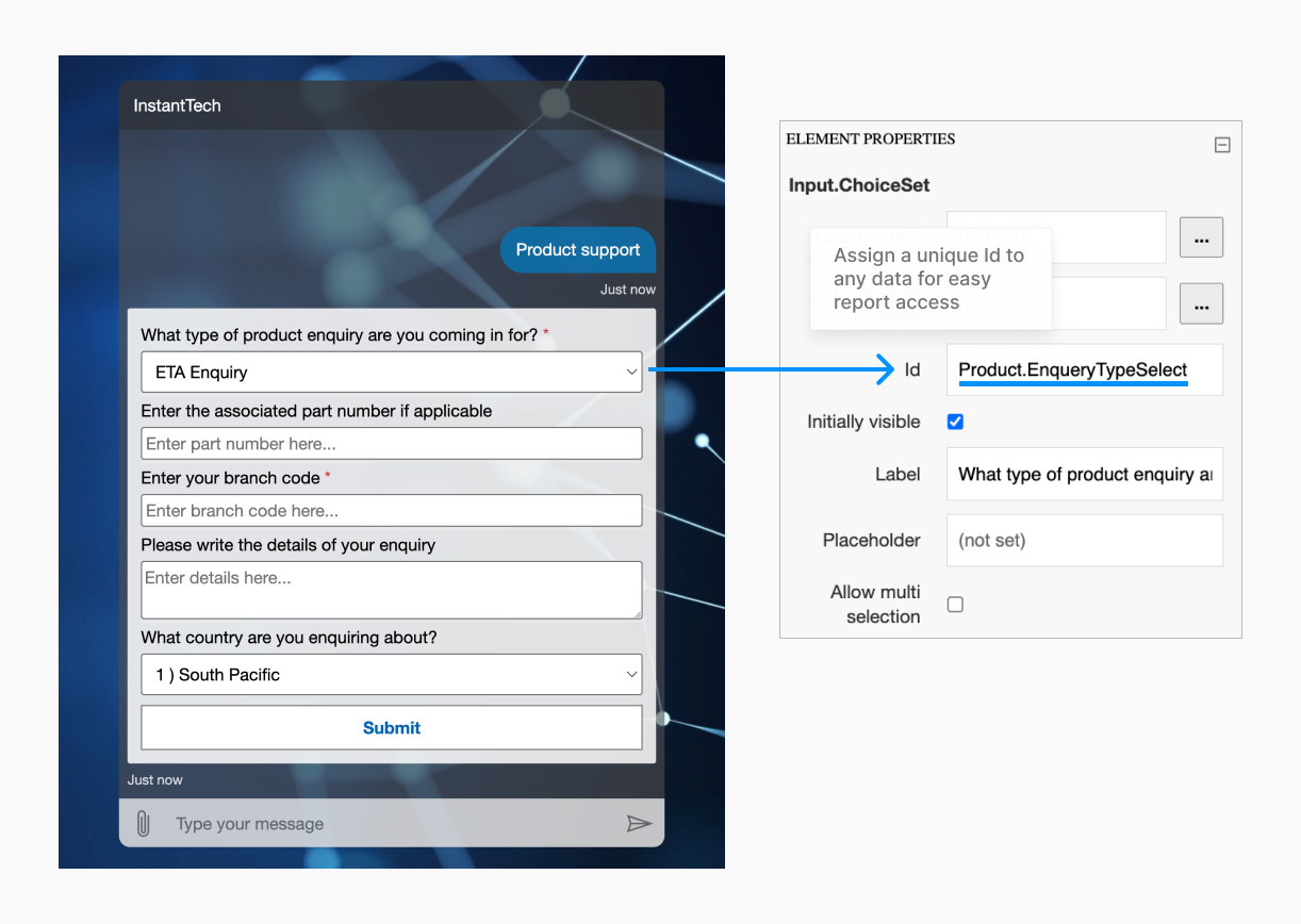 chatbot metadata can be created using adaptive card during chat workflow