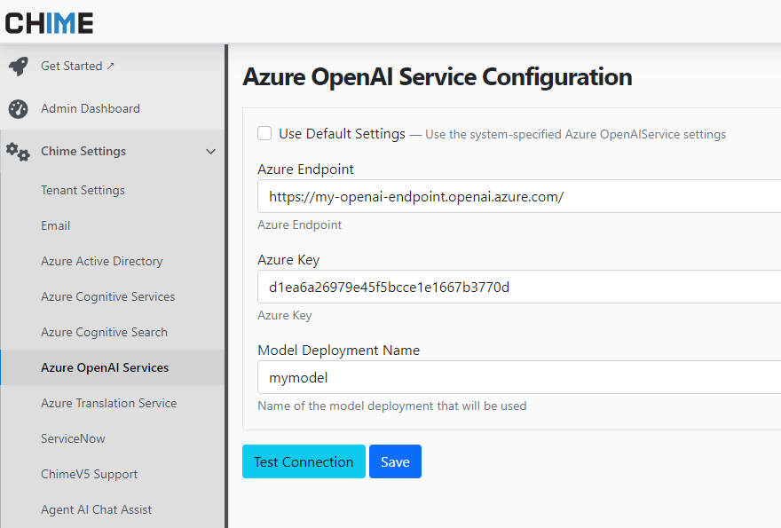 Azure OpenAI settings UI