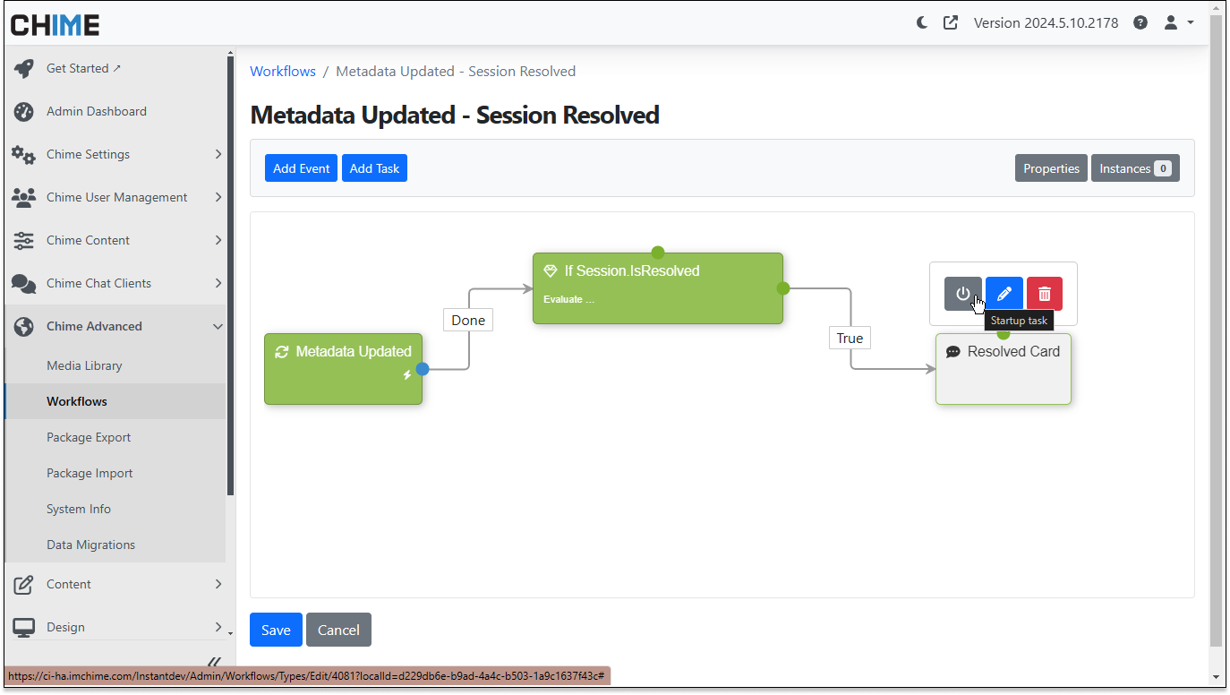 Enable the stages and save to make your chat workflow active
