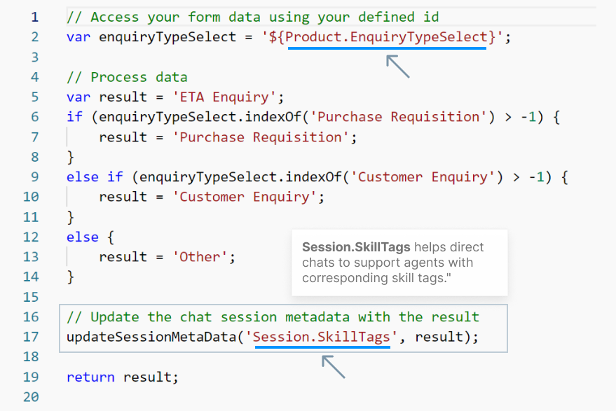 Custom Chat Service - Process Session Data Using JavaScript