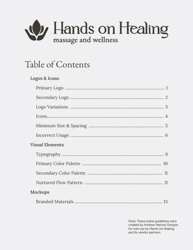 Hands on Healing Brand Guidelines Table of Contents