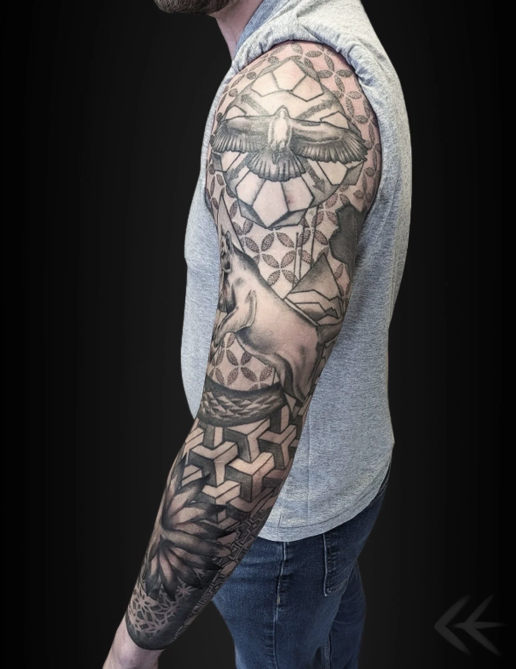 Edmonton tattoo artist black and grey stipple shading, geometric tattoo.jpg