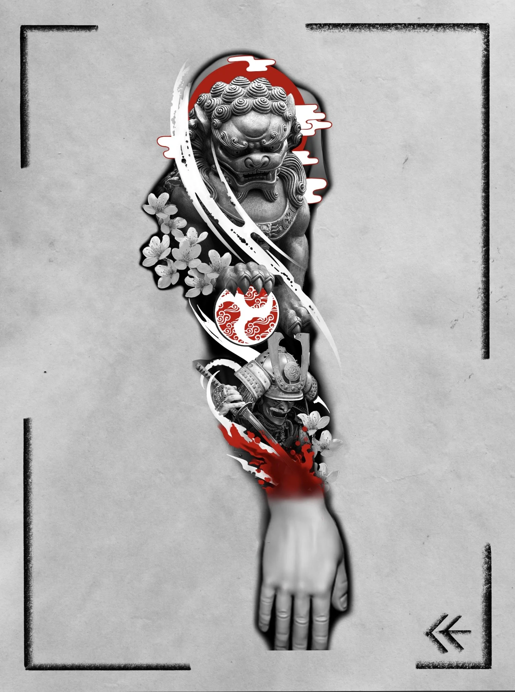 foo dog samurai sleeve with red.jpeg