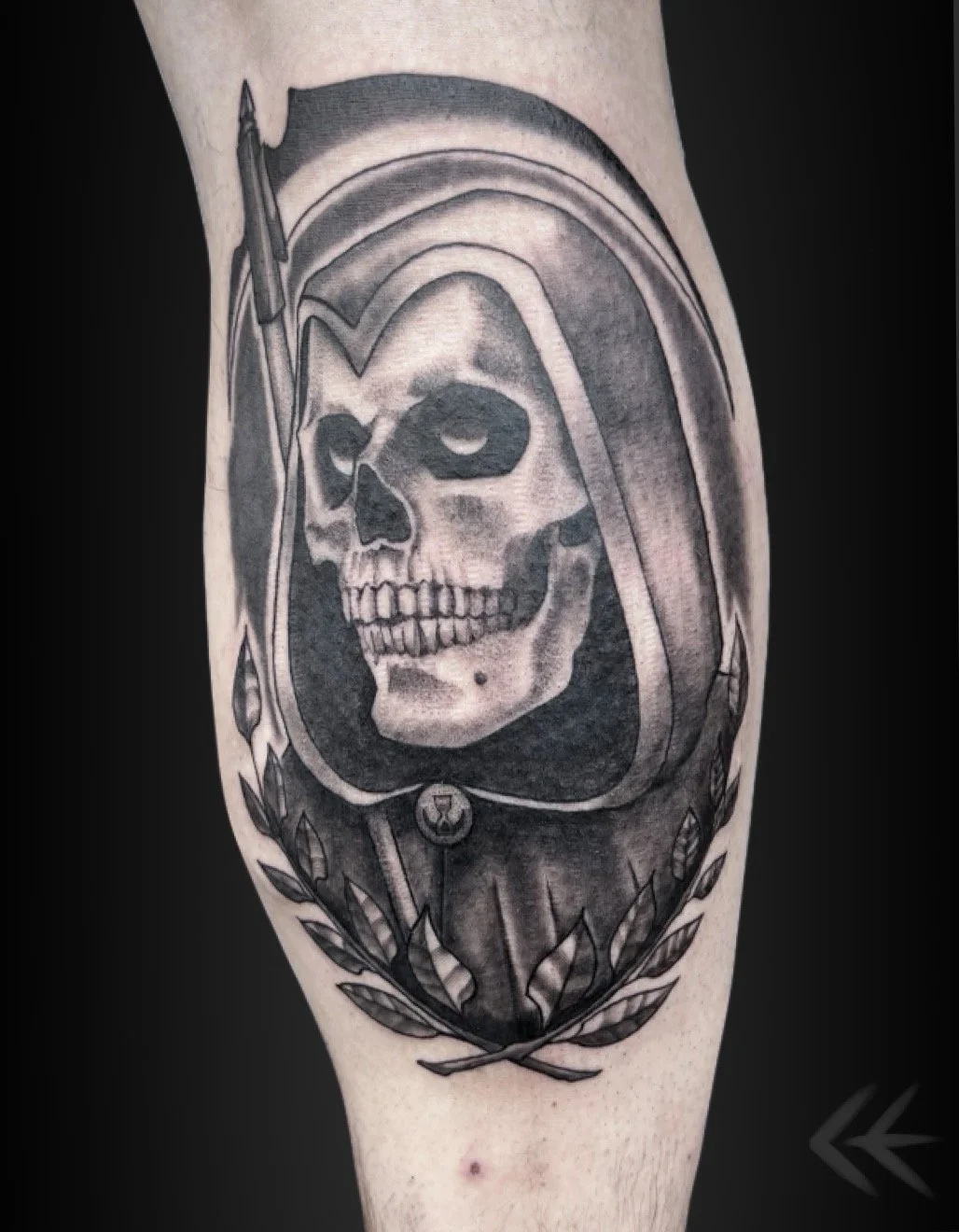 Edmonton realistic black and grey realism skull, reaper tattoo artist.jpeg