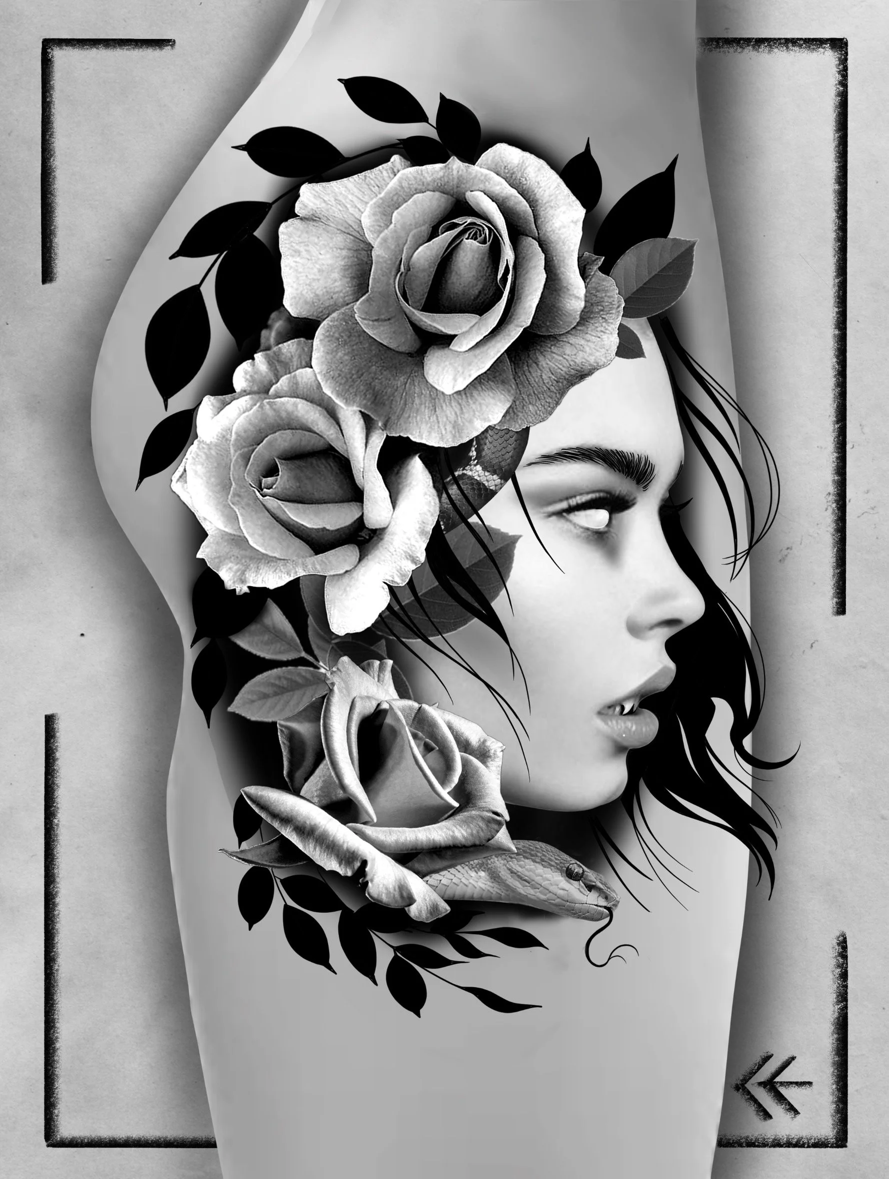 realism medusa thigh tattoo, Edmonton tattoo artist.jpeg