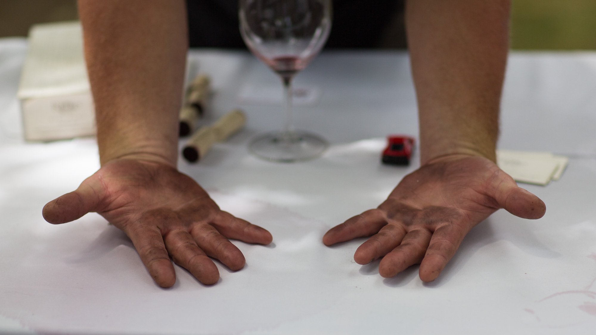 The hardworking hands of vintner and winemaker Mike Dunn, of Dunn Vineyards and Retro Cellars