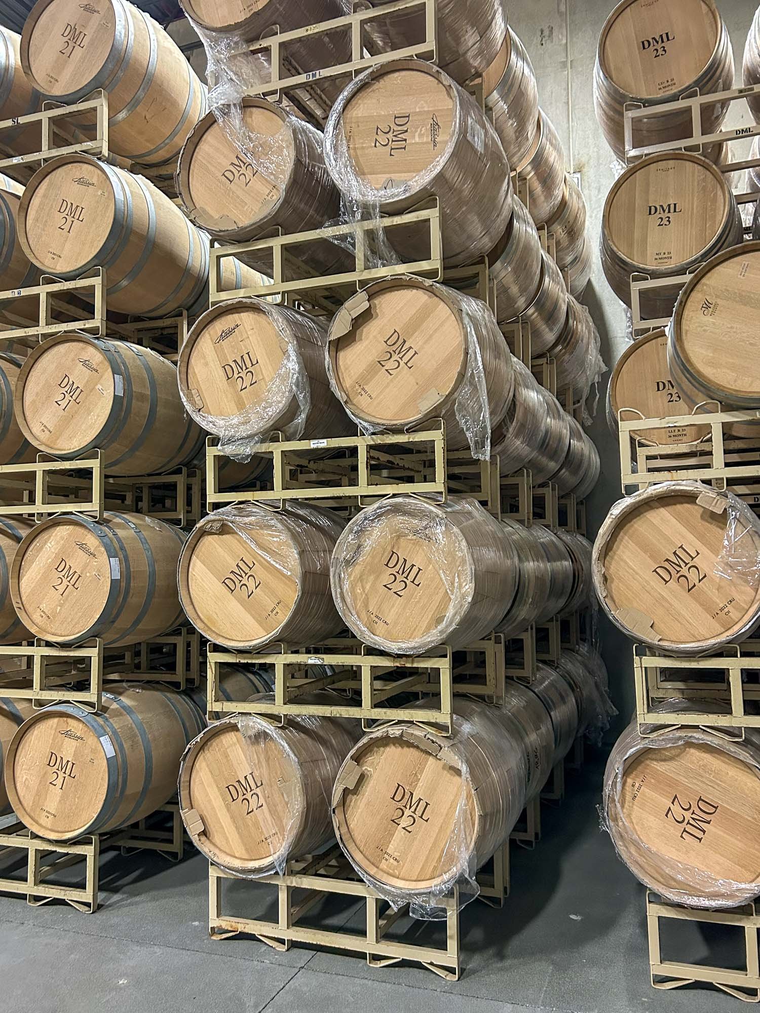 New oak barrels waiting to be "pressed" into action