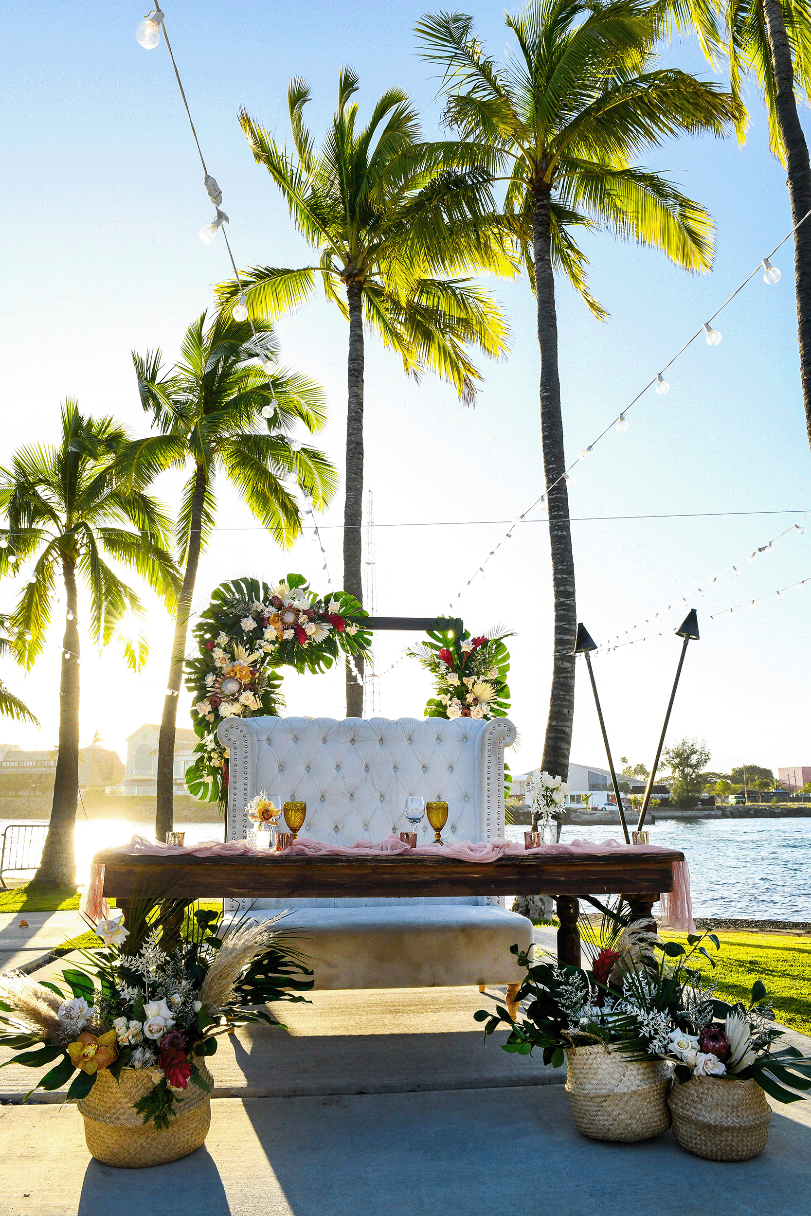 Sweetheart table arranged for the bride and groom.