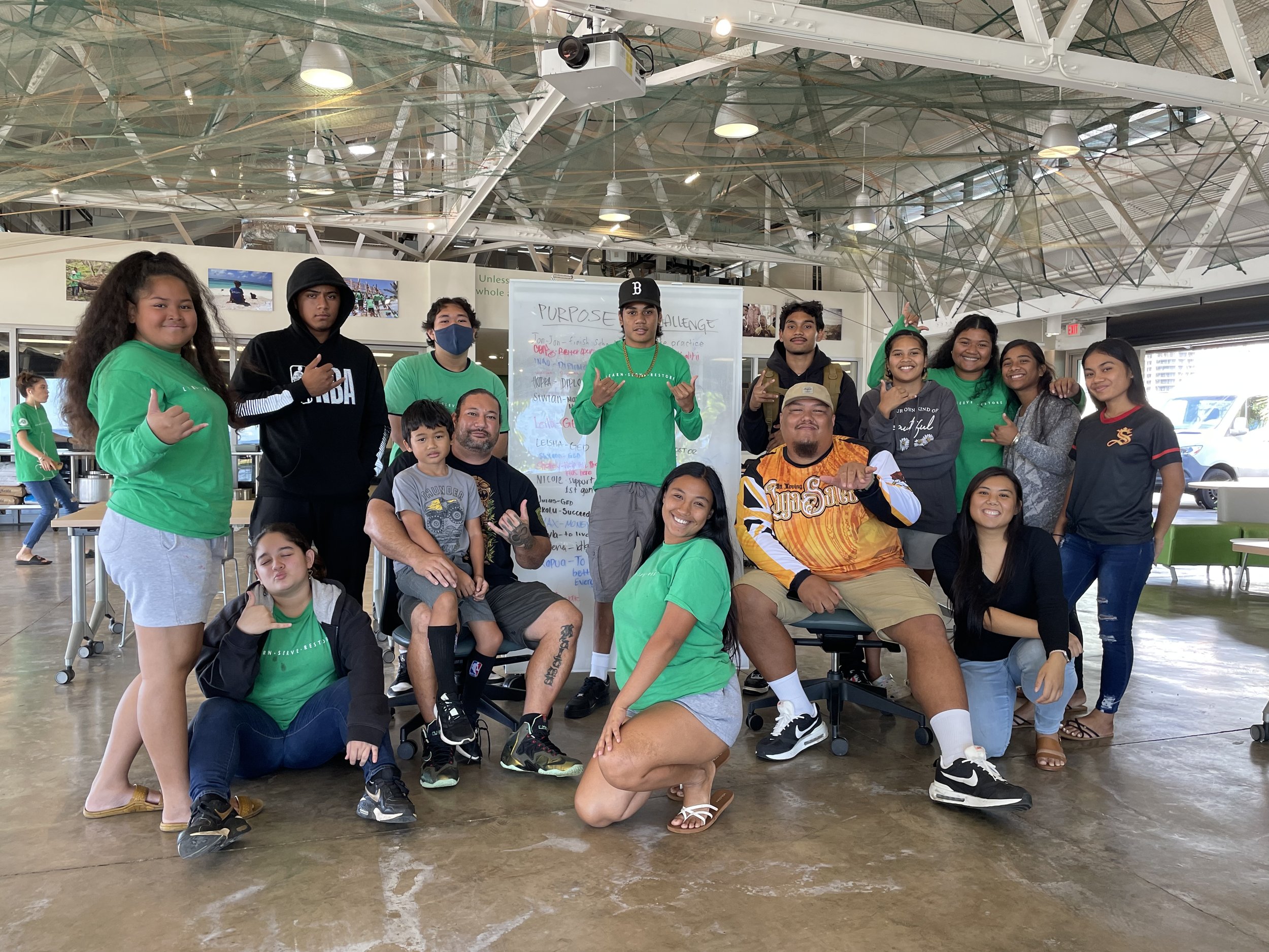 Kupu participants posing for group photo inside Ho'okupu Center.