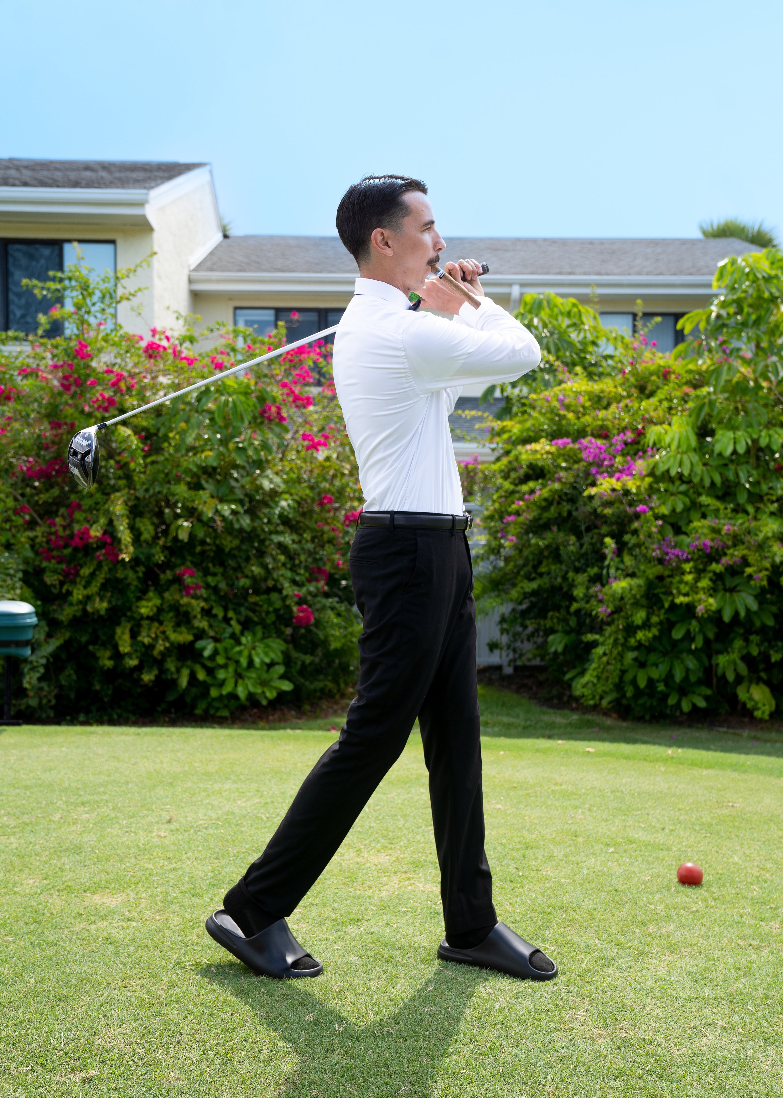 A playful swing before walking down the aisle