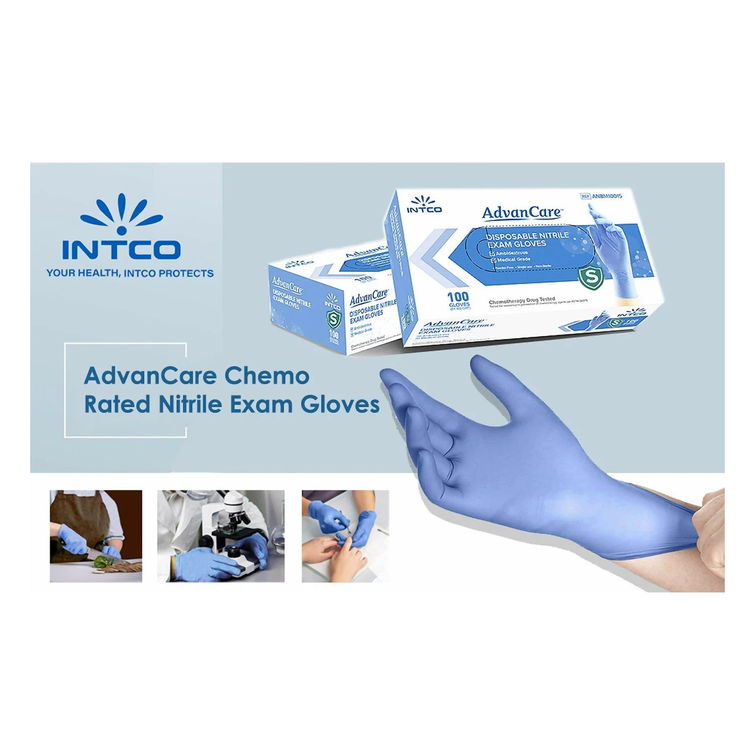 Intco AdvanCare Nitrile Exam Gloves Black or Blue 3.5mil