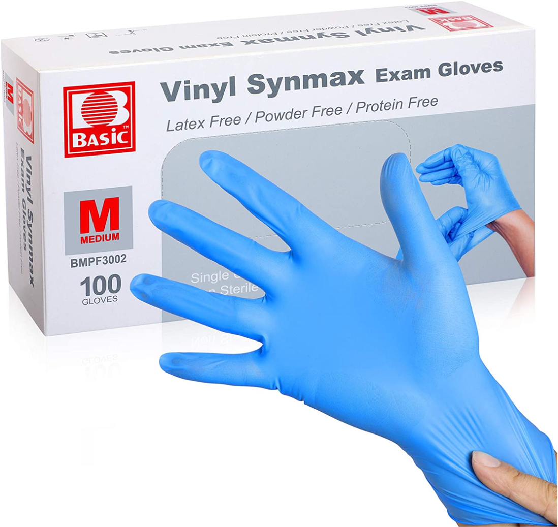 Basic Synmax Vinyl Exam Gloves. 100 per box. 10bx/cs.