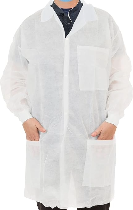 Eagle Care Disposable Lab Coat with 3 Pockets. 30 per case.