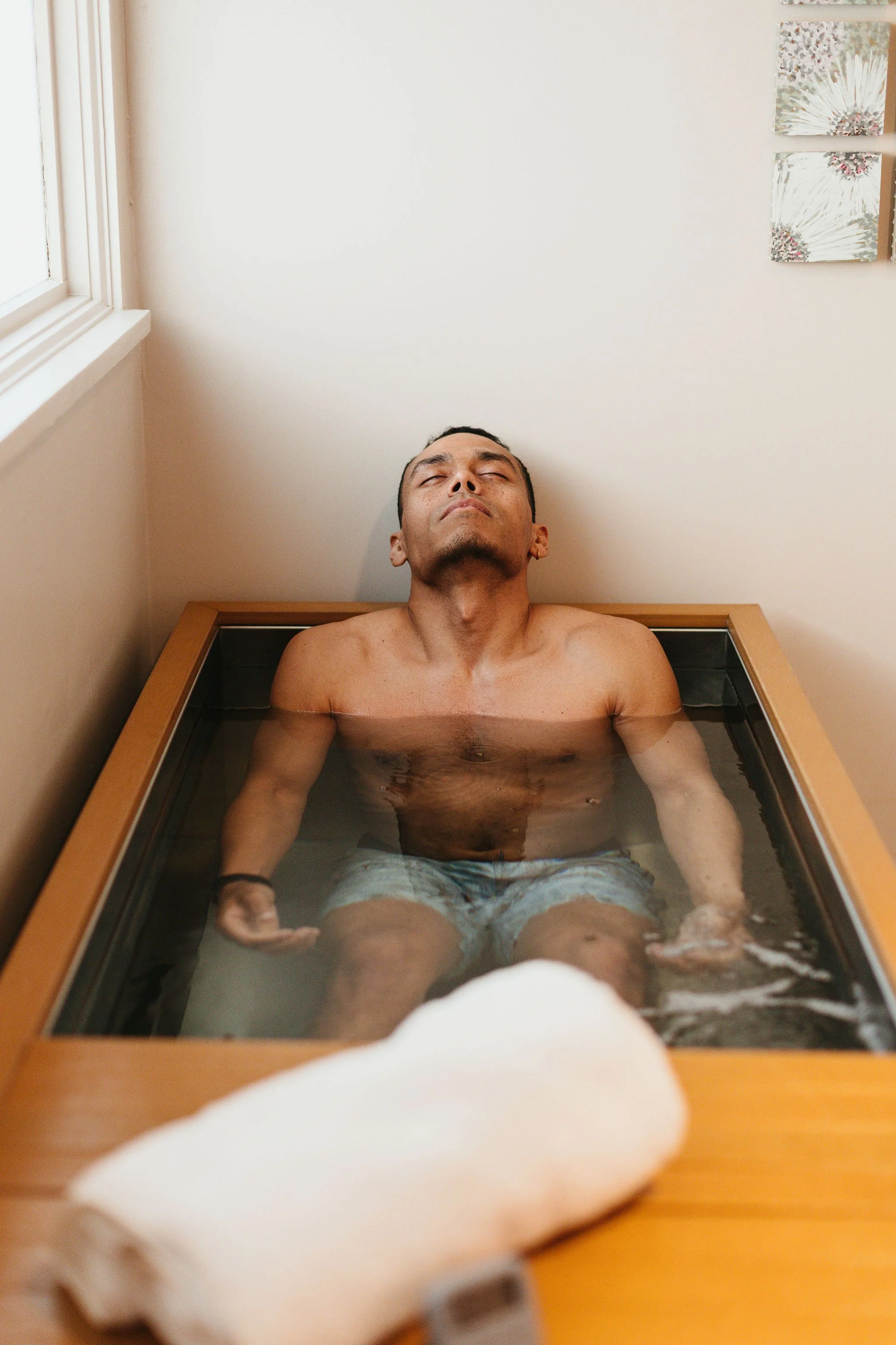 Man in cold plunge